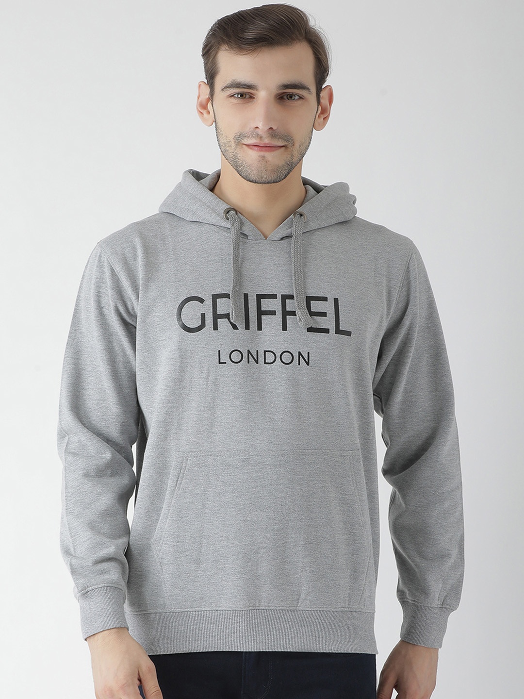 

GRIFFEL Men Grey Printed Hooded Sweatshirt