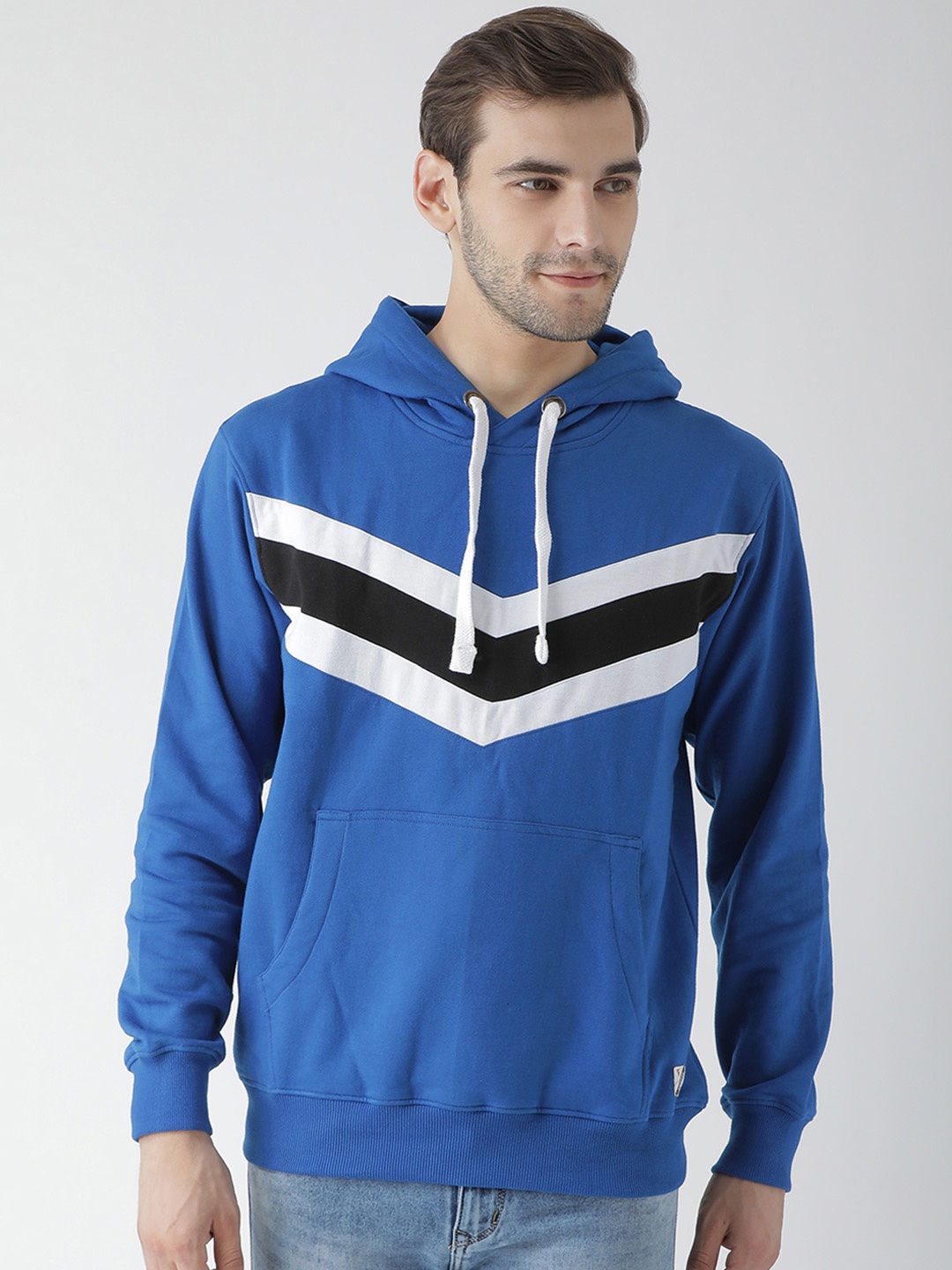 

GRIFFEL Men Blue Printed Hooded Sweatshirt