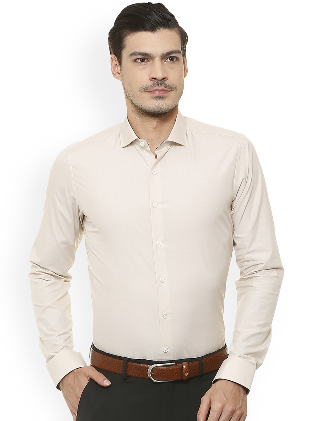 

SIMON CARTER LONDON Men Cream-Coloured Slim Fit Solid Semiformal Shirt