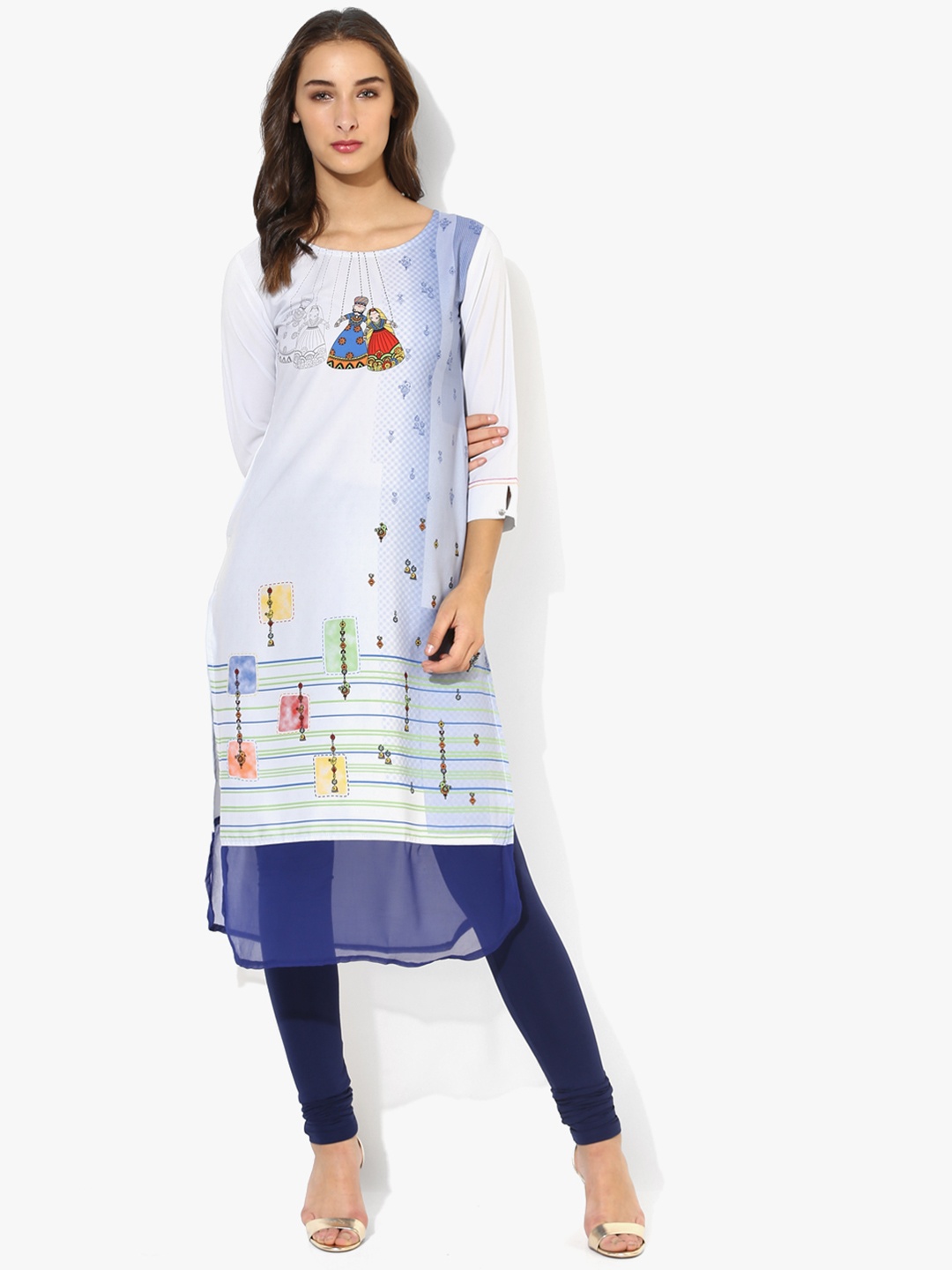 

Span Women Grey & Blue Quirky Printed Straight Kurta