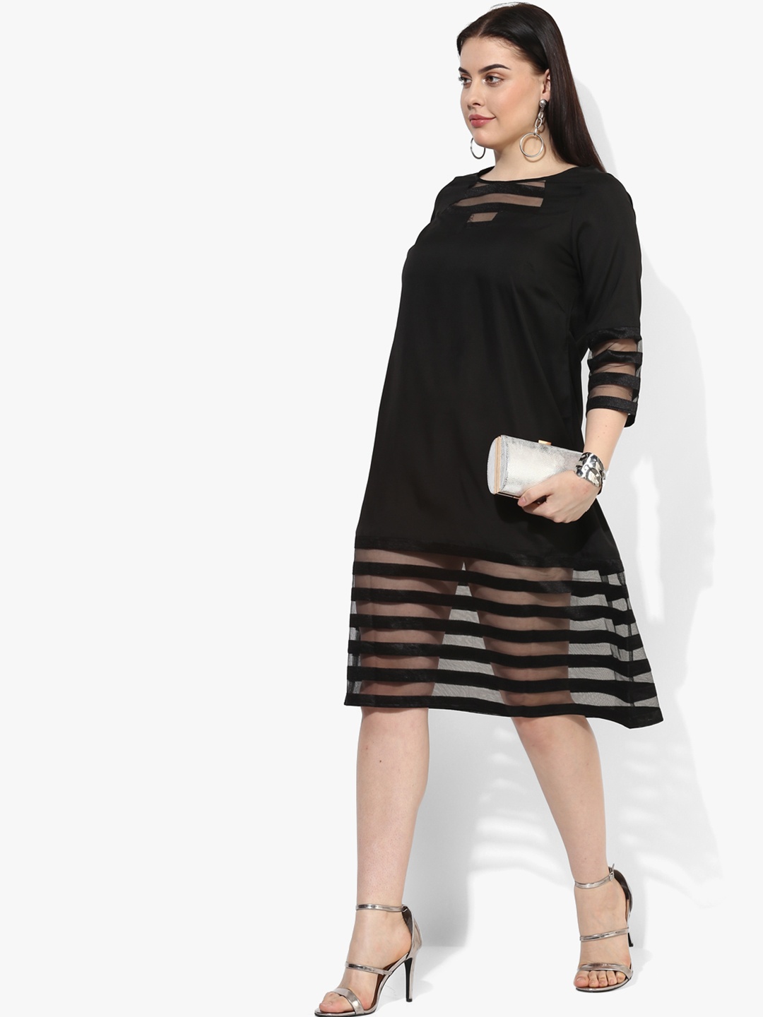 

Qurvii Plus Size Women Black Self Design A-Line Dress