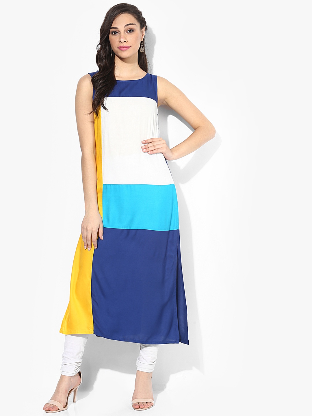 

RANGMANCH BY PANTALOONS Women Blue & Mustard Colourblocked Kurta