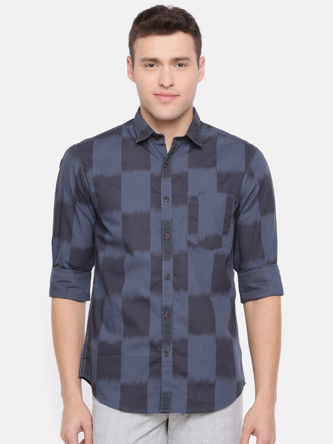 

John Players Men Navy Blue Slim Fit Printed Casual Shirt