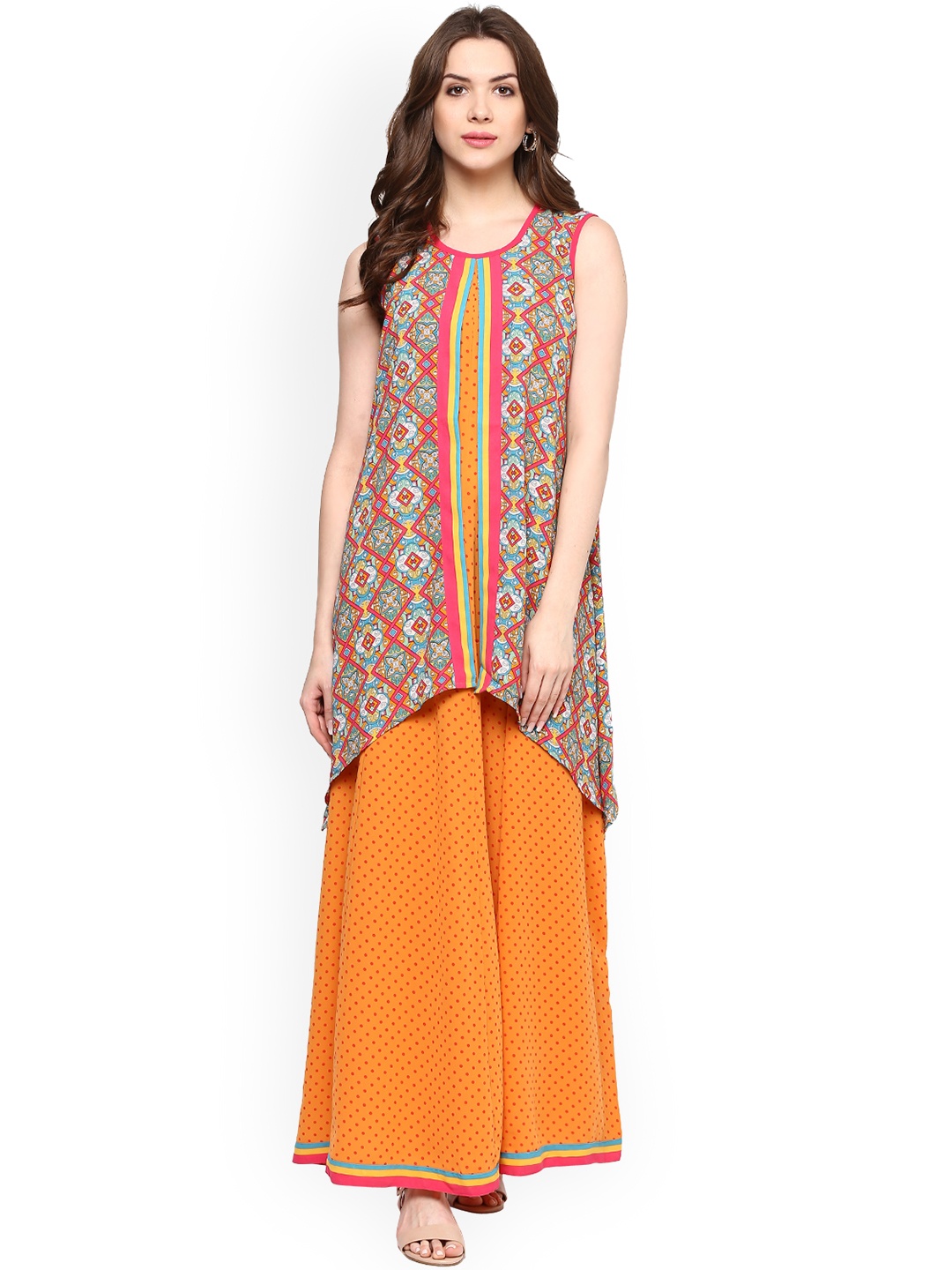 

Fusion Beats Women Yellow & Pink Layered Maxi Dress