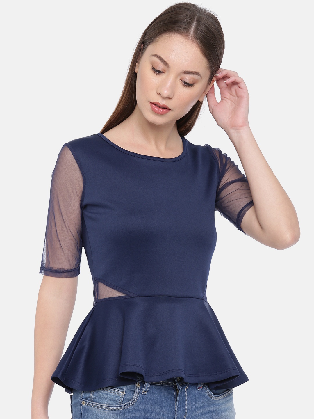 

Jealous 21 Women Navy Blue Solid Peplum Top