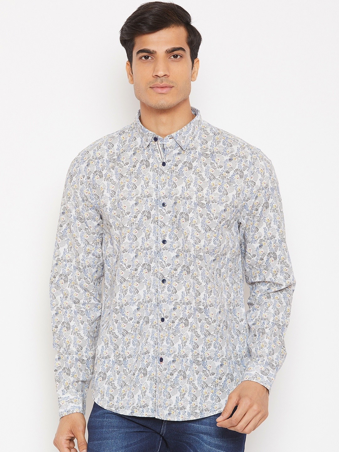 

Blackberrys Men White & Grey Slim Fit Printed Casual Shirt