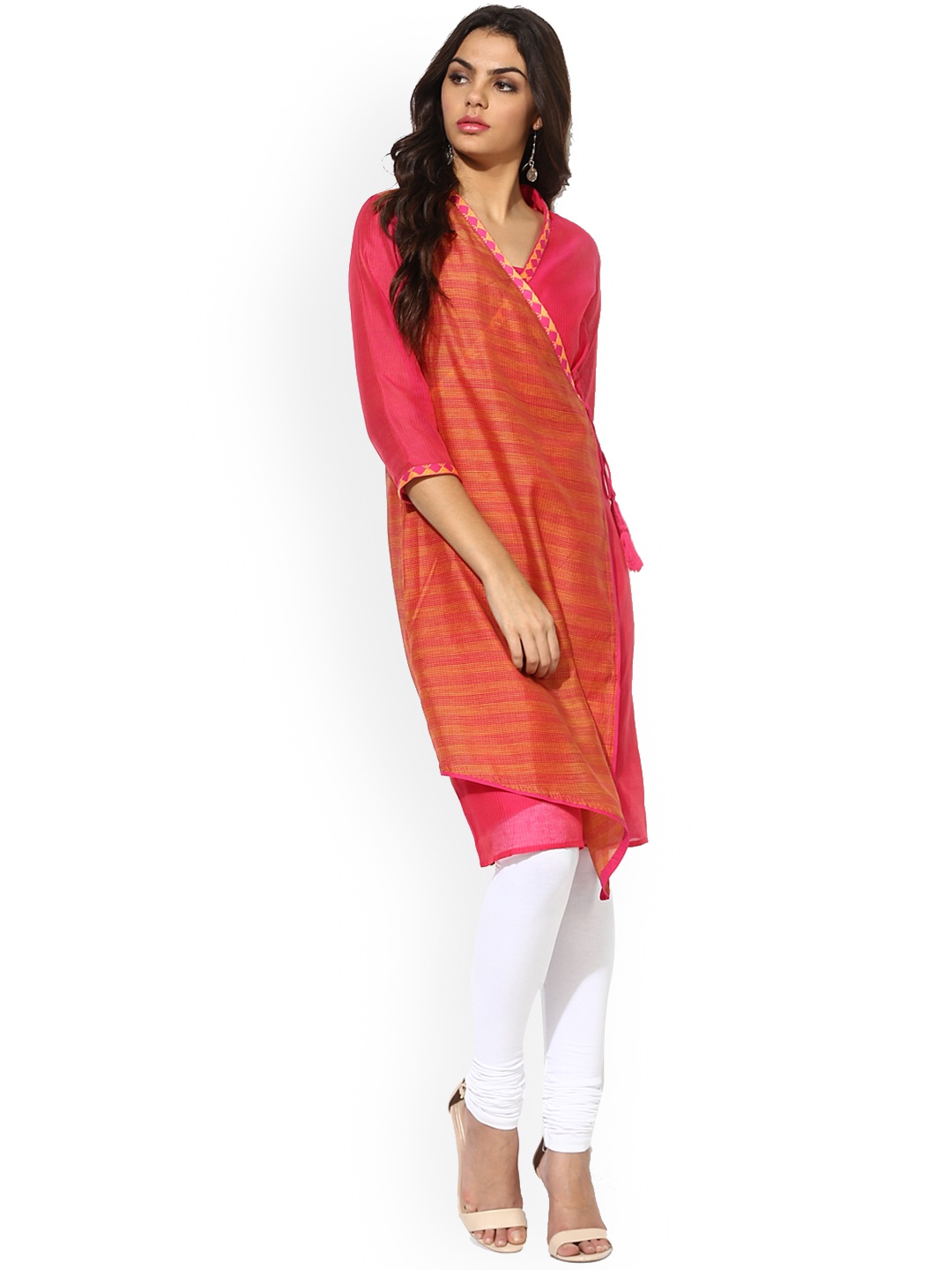 

Fusion Beats Women Pink Striped A-Line Kurta