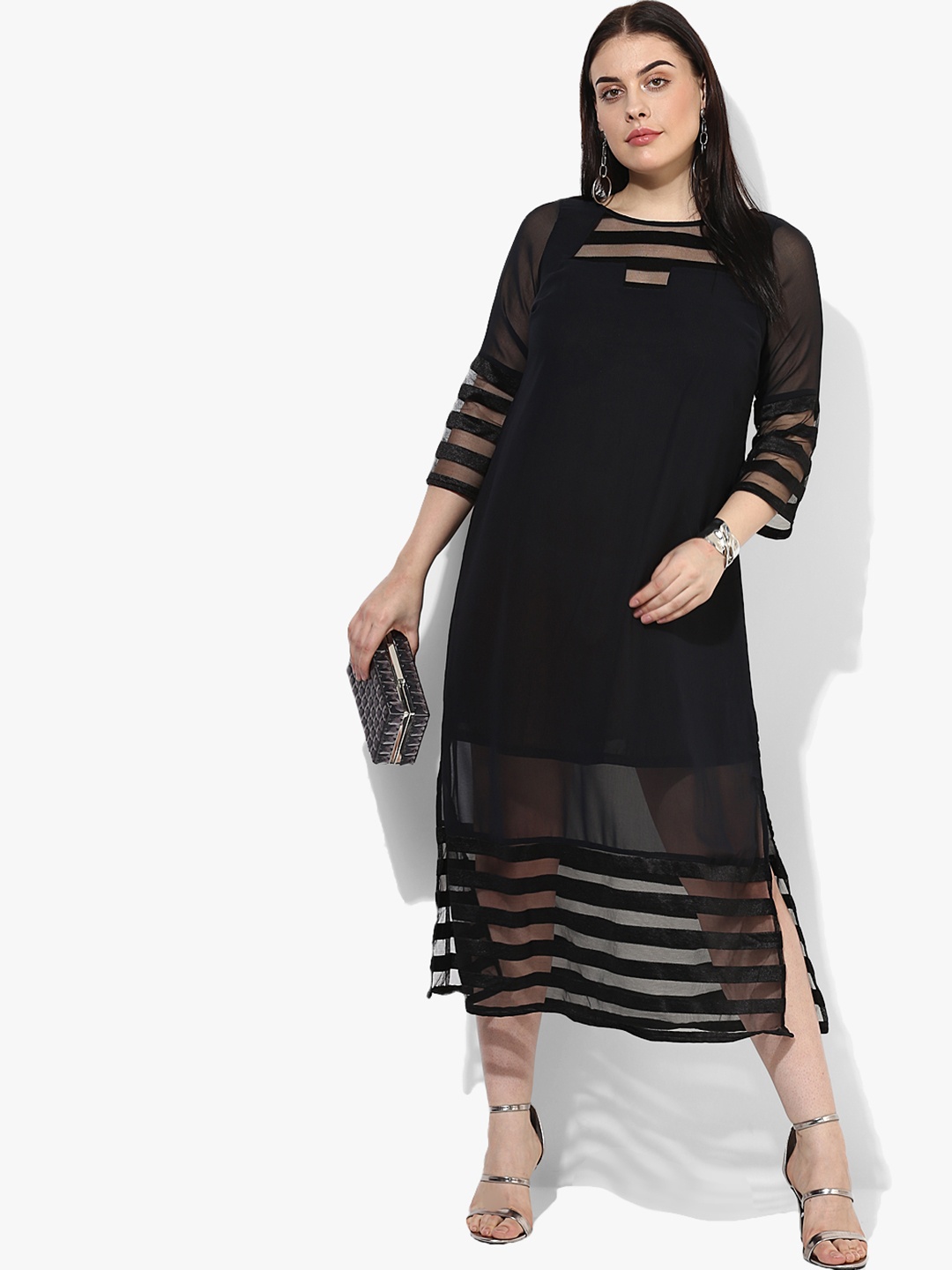 

Qurvii Plus Size Women Black Striped A-Line Dress