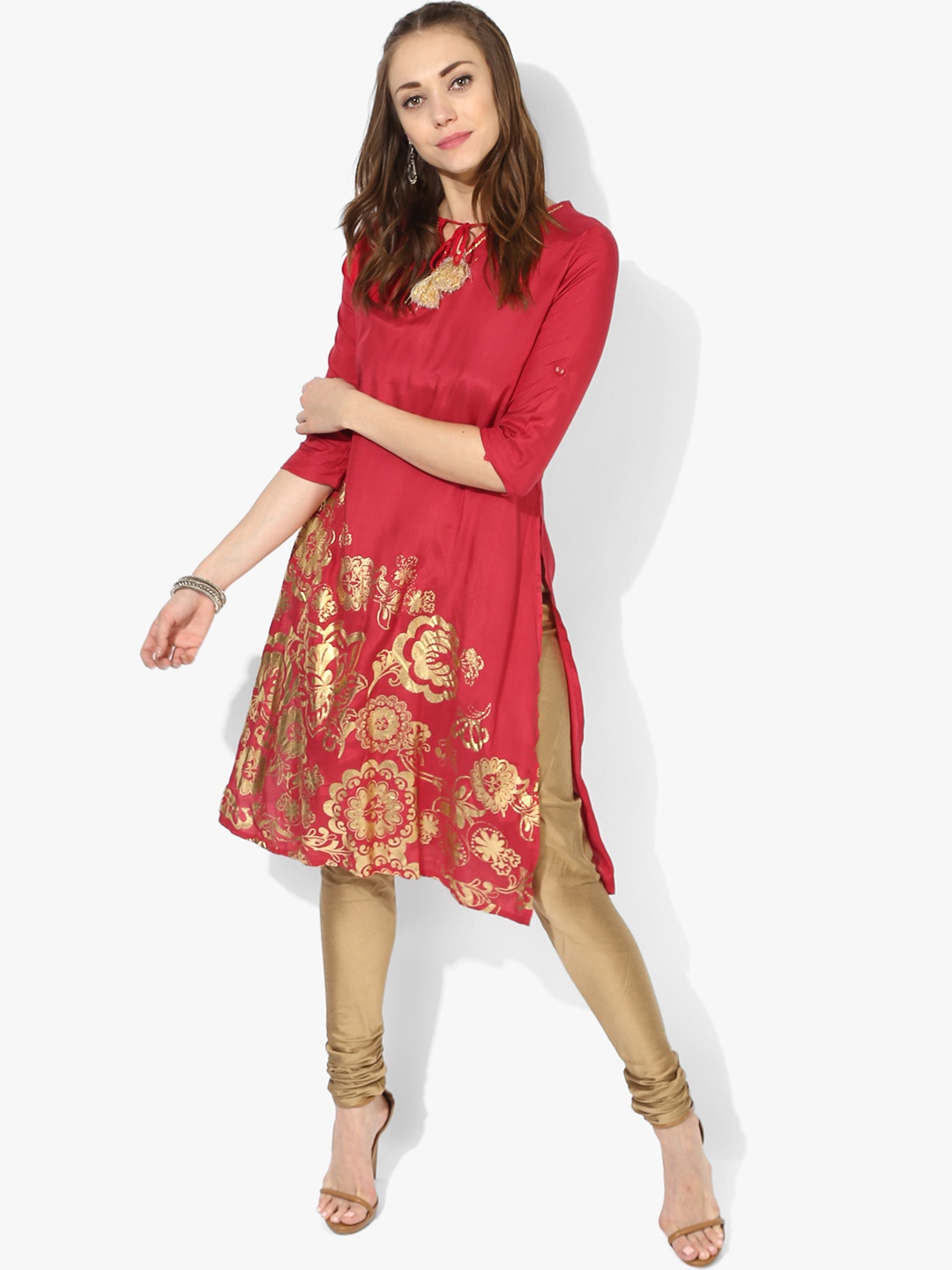 

Global Desi Women Red Printed Straight Kurta