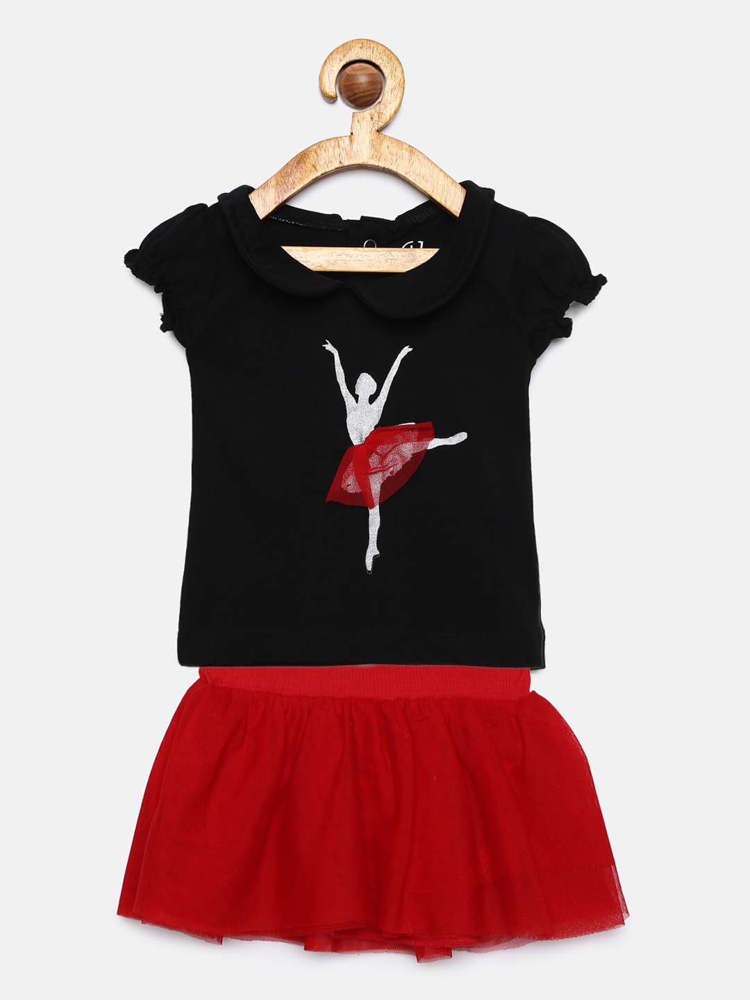 

Gini and Jony Infant Girls Printed Top with Tulle Skirt, Black