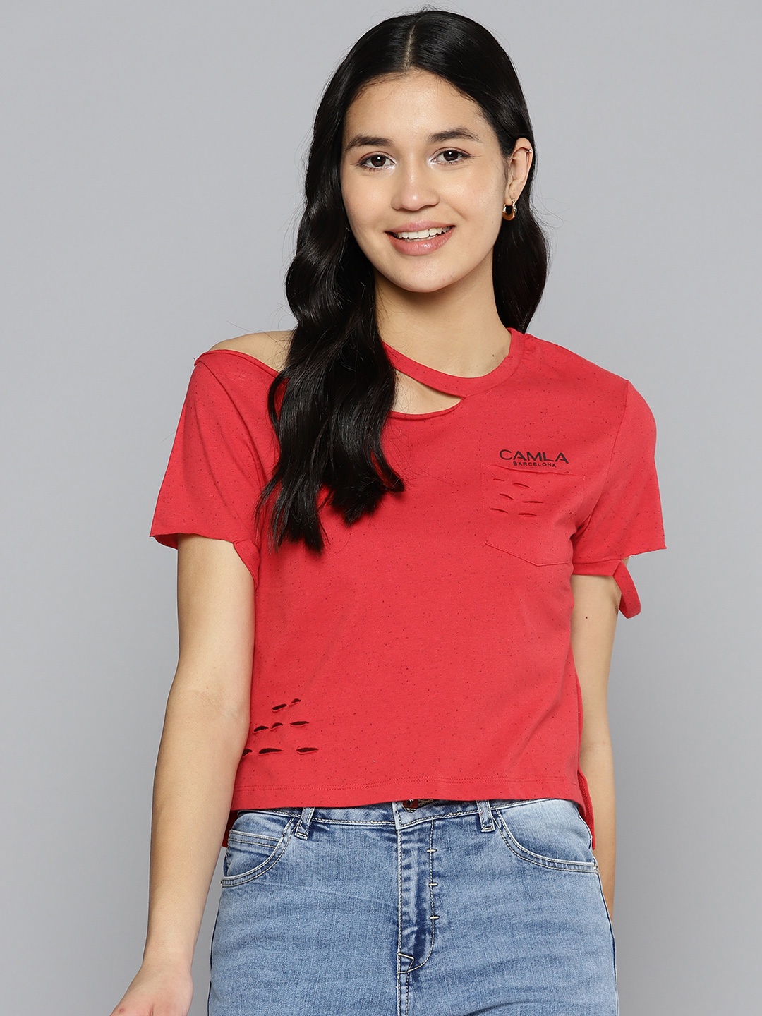 

CAMLA Speckled Effect Brand Logo Print Top, Red