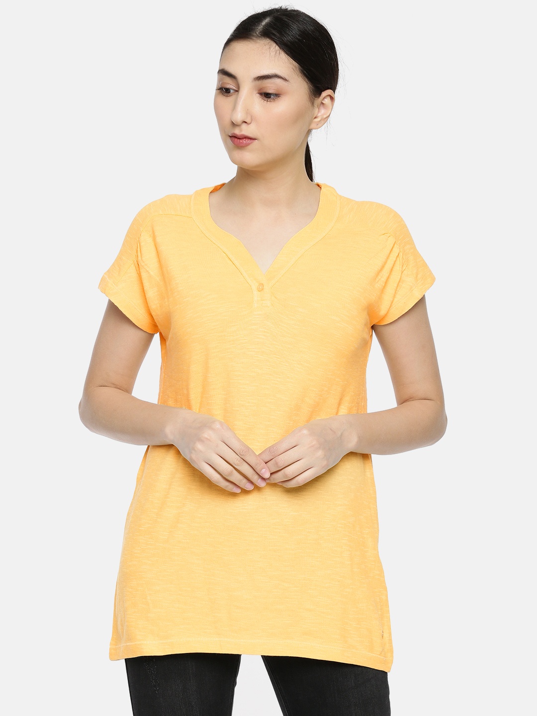 

Allen Solly Women Yellow Solid Pure Cotton Top