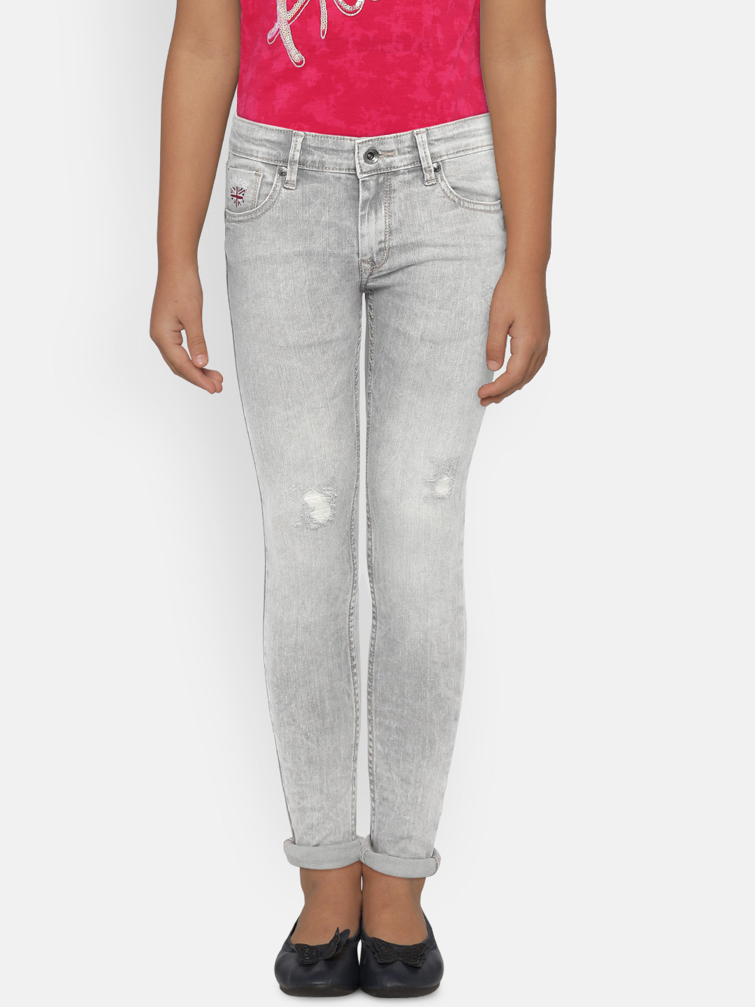 

Pepe Jeans Girls Grey Skinny Fit Mid-Rise Mildly Distressed Stretchable Jeans