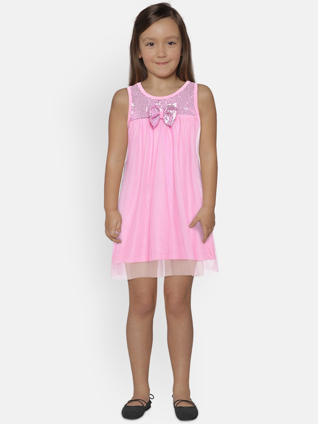 

612 league Girls Pink Embellished Fit and Flare Dress