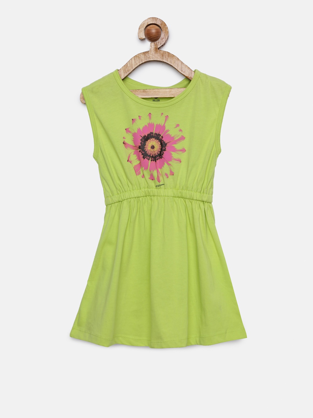 

612 league Girls Lime Green Printed Fit and Flare Dress