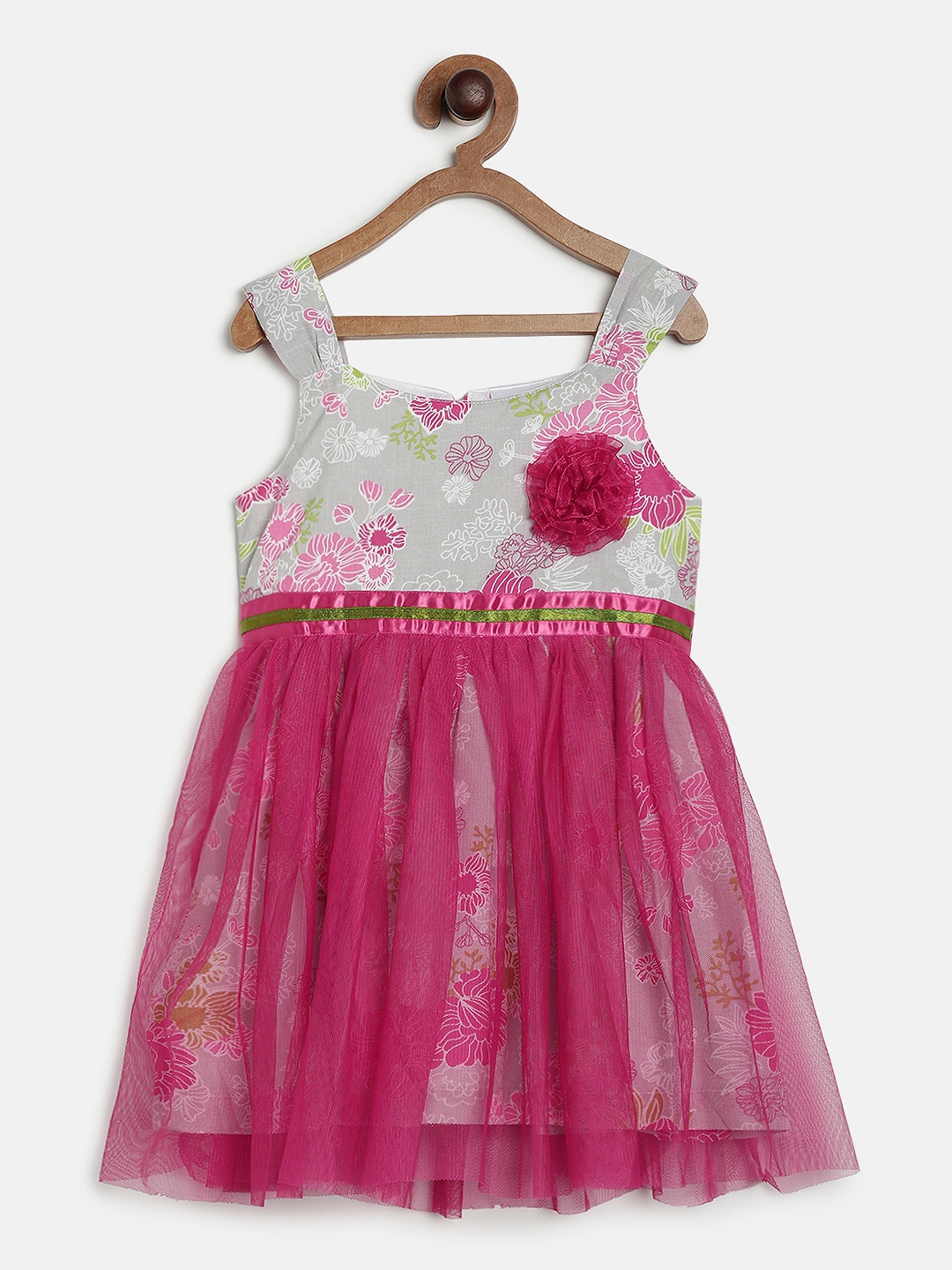 

612 league Girls Pink Printed Fit and Flare Dress