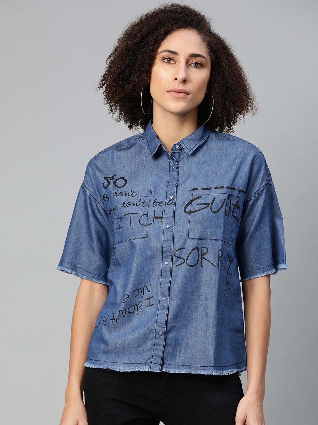 

SF JEANS by Pantaloons Women Blue Slim Fit Casual Shirt