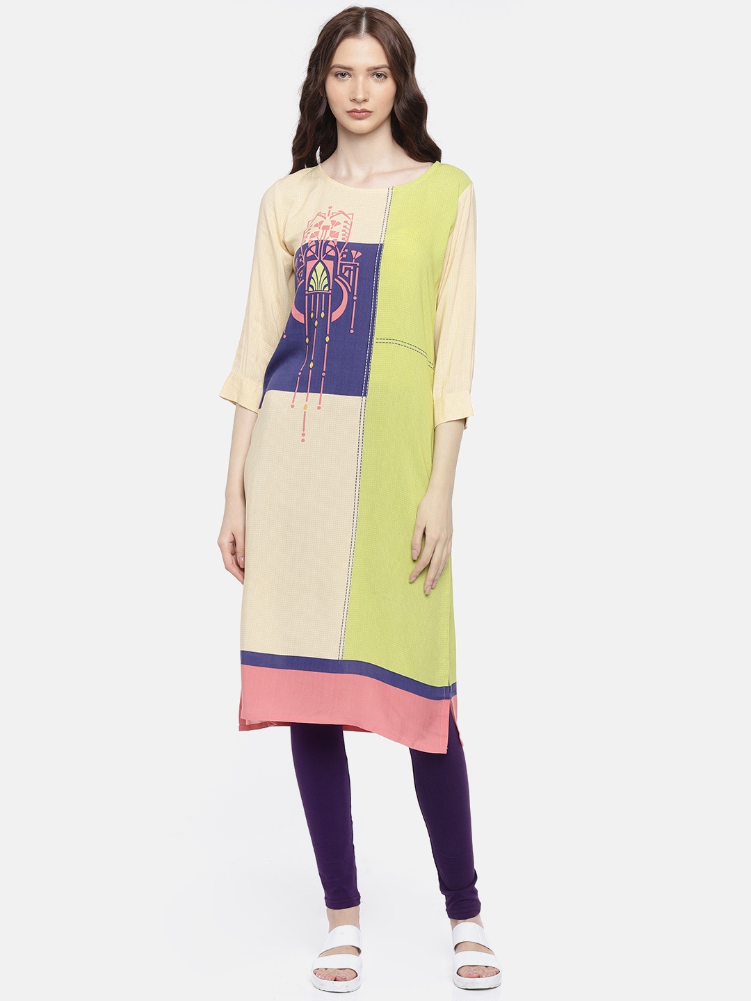 

Span Women Multicoloured Colourblocked Straight Kurta, Multi