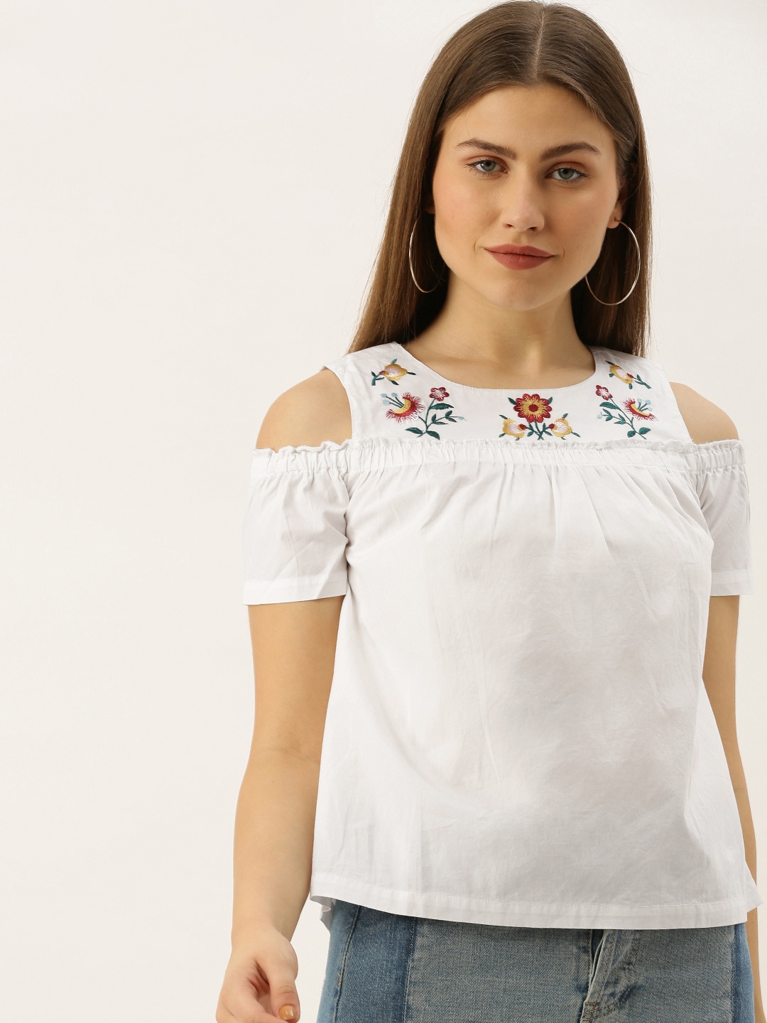 

Honey by Pantaloons Women White Solid Top With Embroidered Detailing