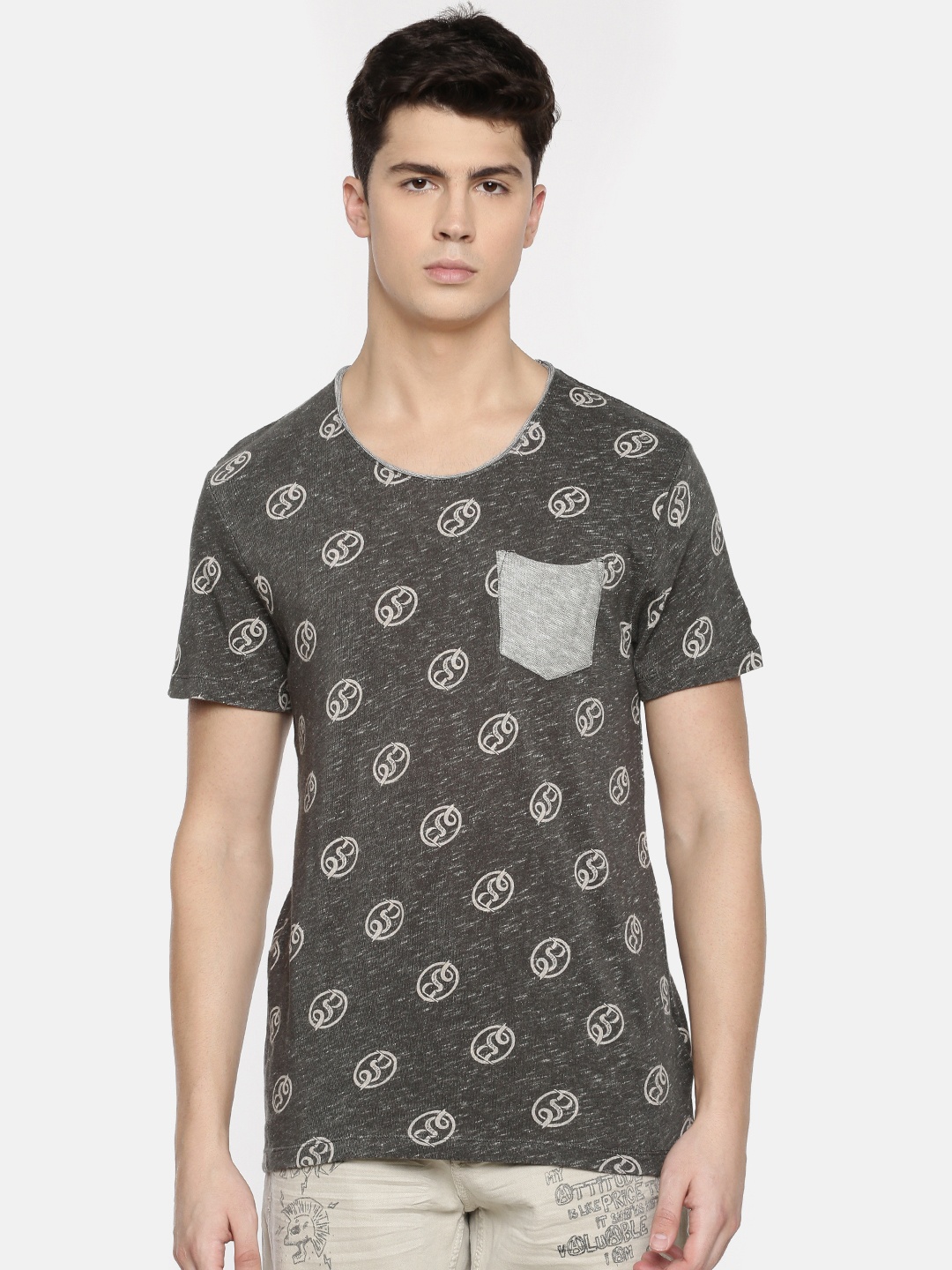

Being Human Clothing Men Grey Printed Round Neck Pure Cotton T-shirt