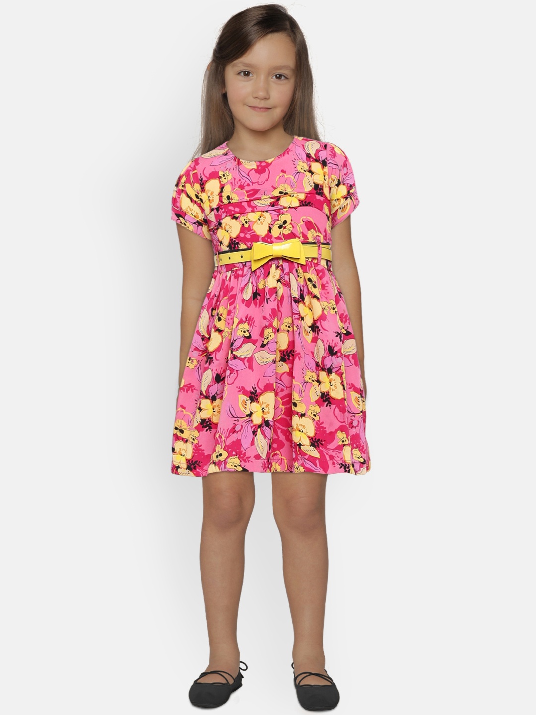 

612 league Girls Pink Printed Fit and Flare Dress