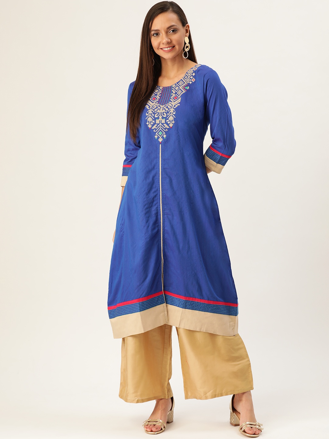 

Span Women Blue Yoke Design A-Line Kurta