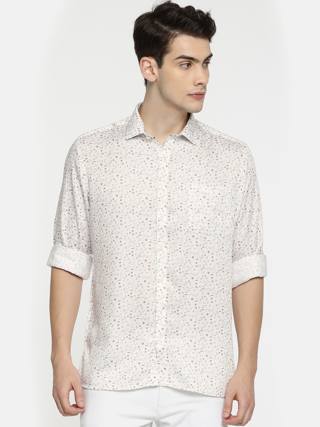 

Van Heusen Men Off-White Slim Fit Printed Casual Shirt