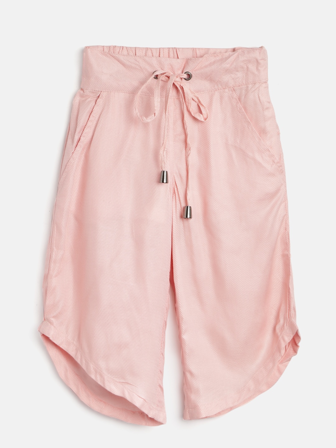 

Gini and Jony Girls Peach-Coloured Striped Regular Fit Capris