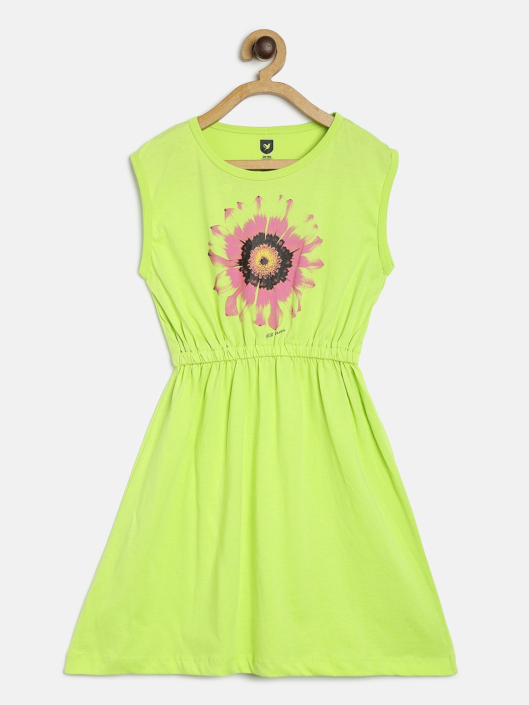 

612 league Girls Green Printed Fit and Flare Dress