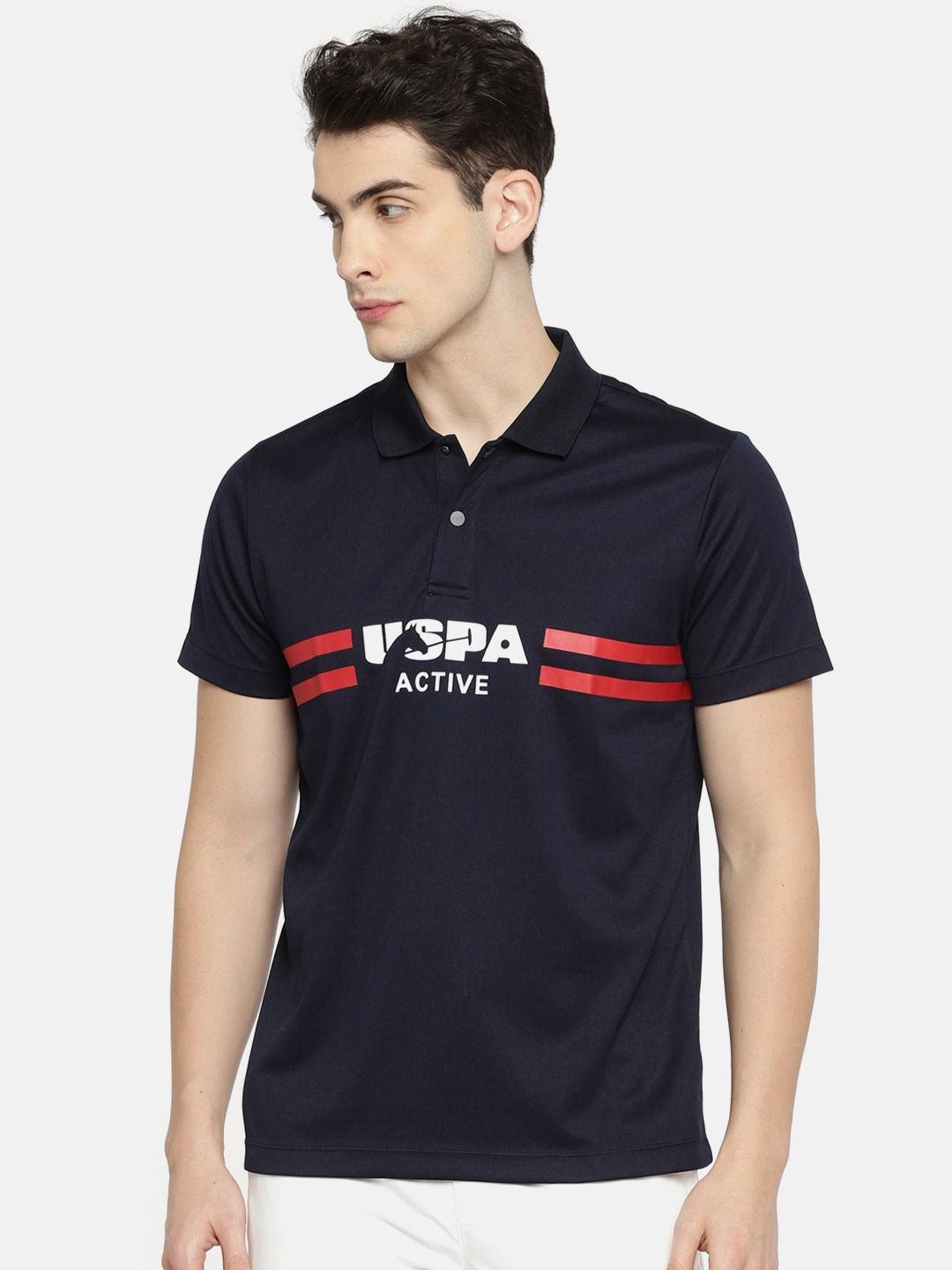 

U.S. Polo Assn. Men Navy Blue Solid Polo T-shirt