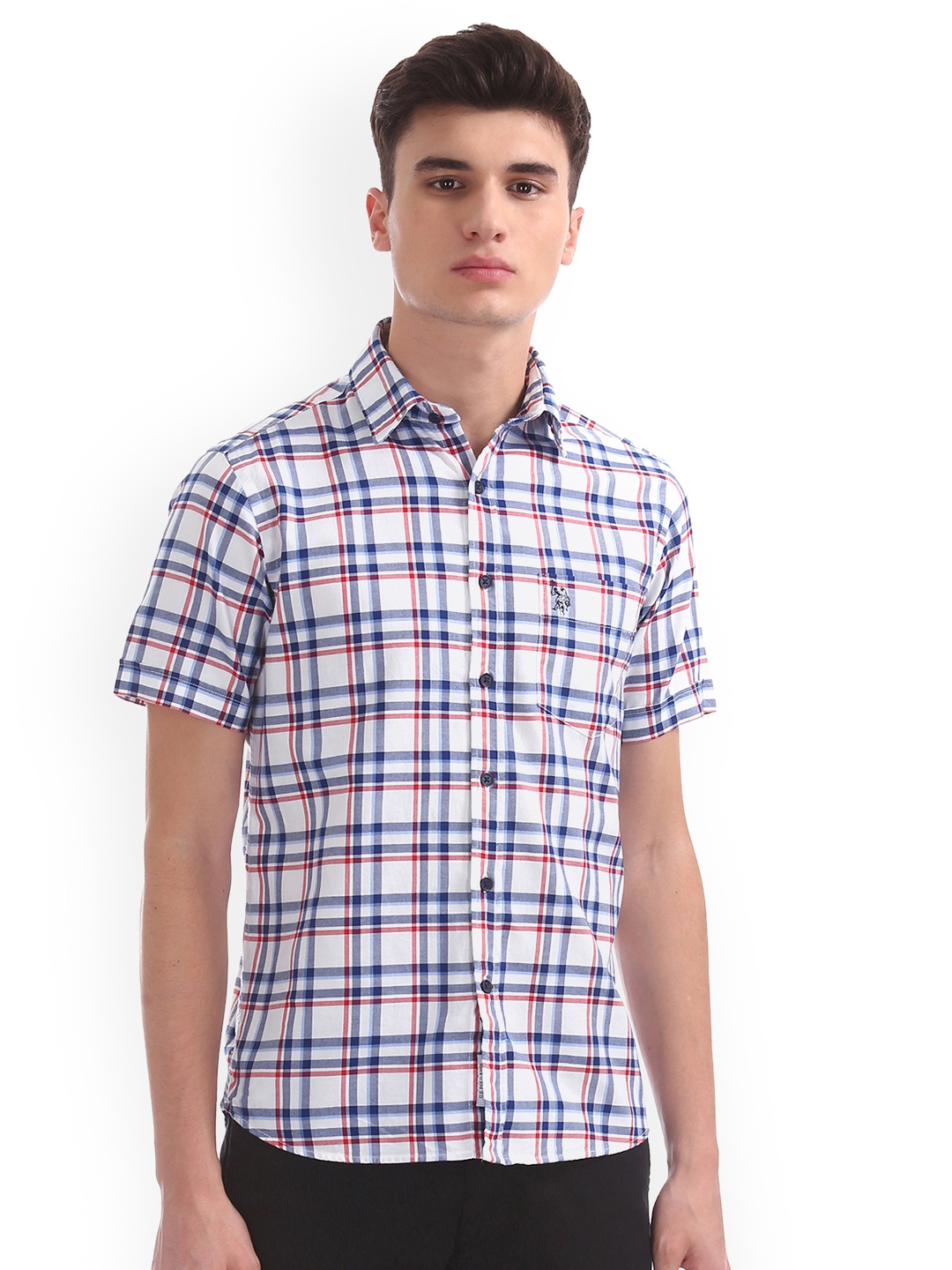 

U.S. Polo Assn. Men White & Blue Tailored Fit Checked Casual Shirt