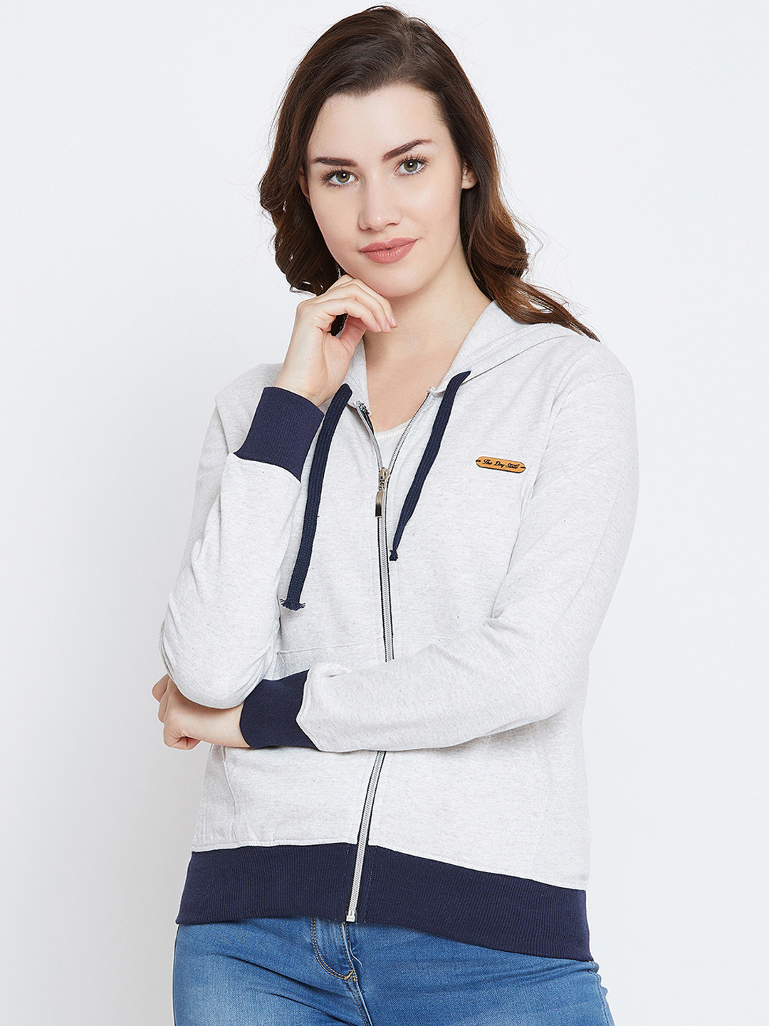 

The Dry State Women Off-White Solid Hooded Sweatshirt