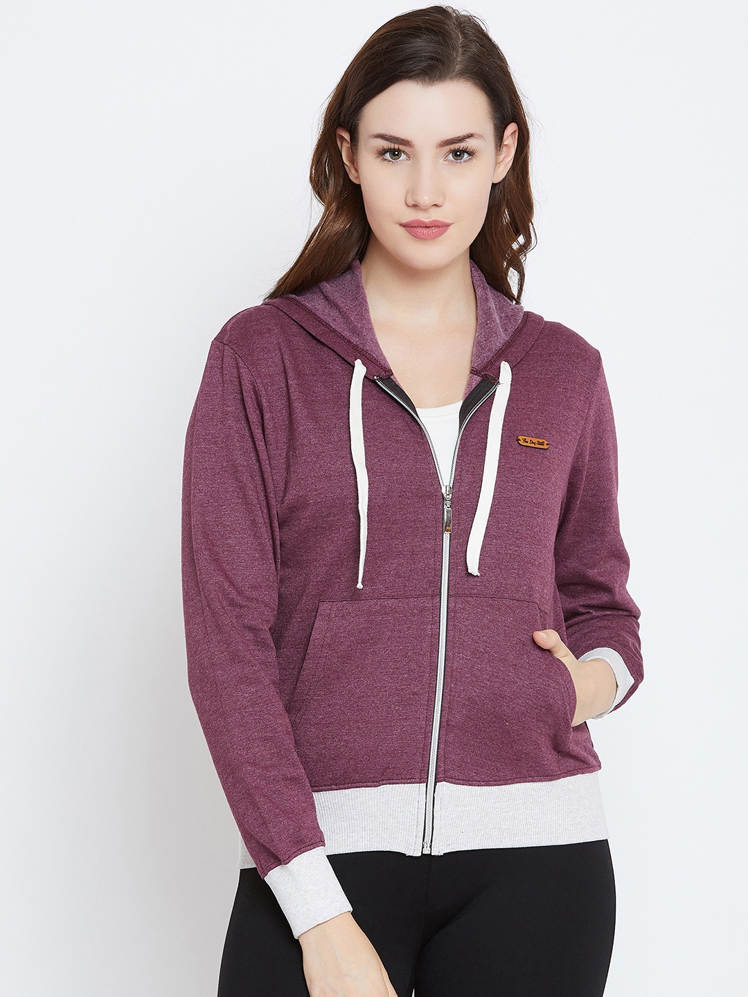 

The Dry State Women Maroon Solid Hooded Sweatshirt