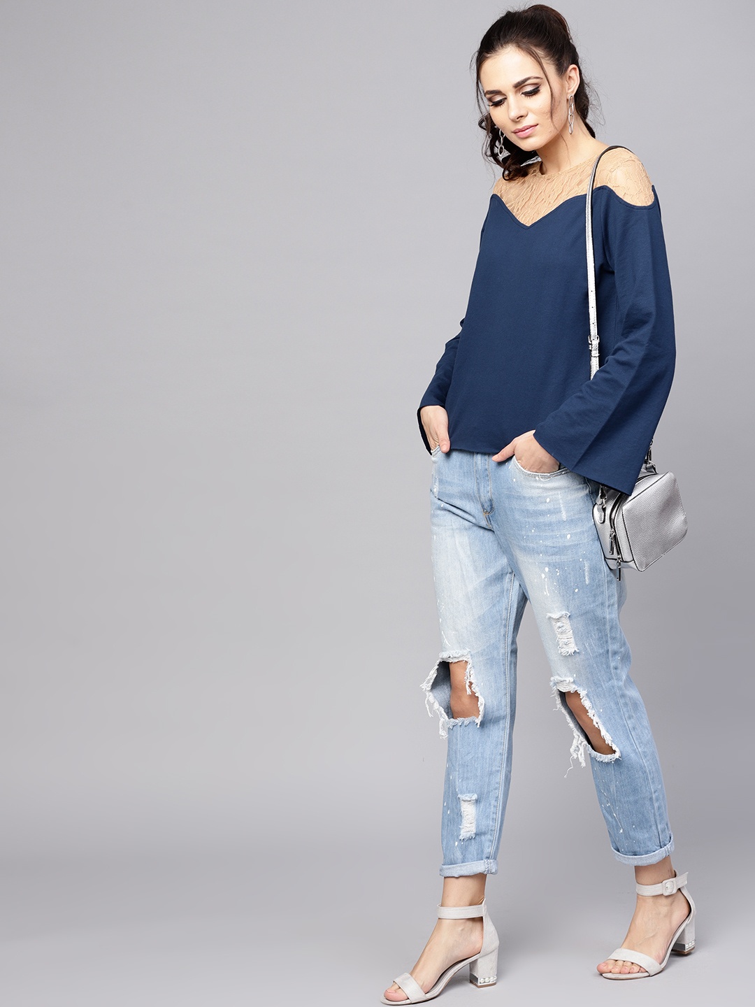 

SASSAFRAS Women Navy Blue Solid Top