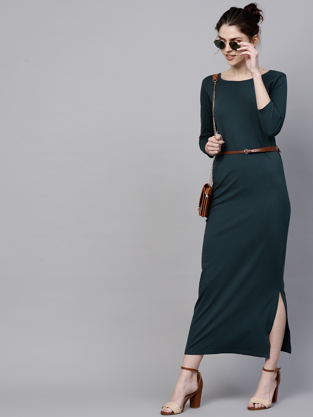 

SASSAFRAS Women Teal Blue Solid Maxi Dress