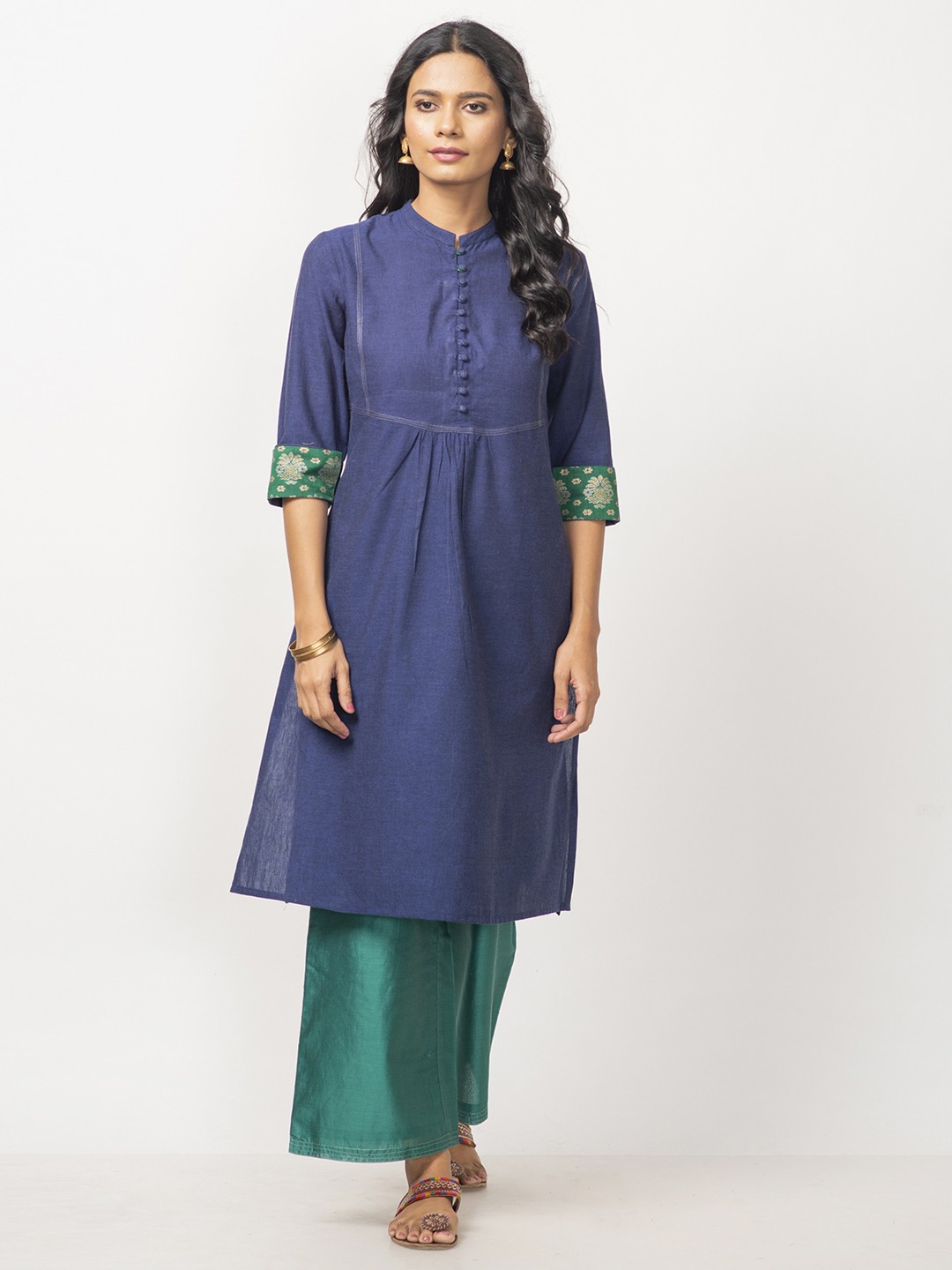 

Fabindia Women Navy Solid A-Line Kurta, Navy blue