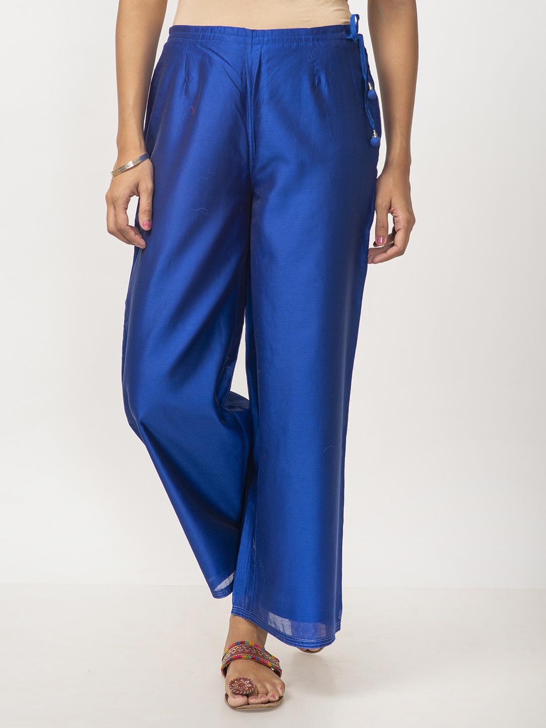 

Fabindia Women Blue Solid Wide Leg Palazzos