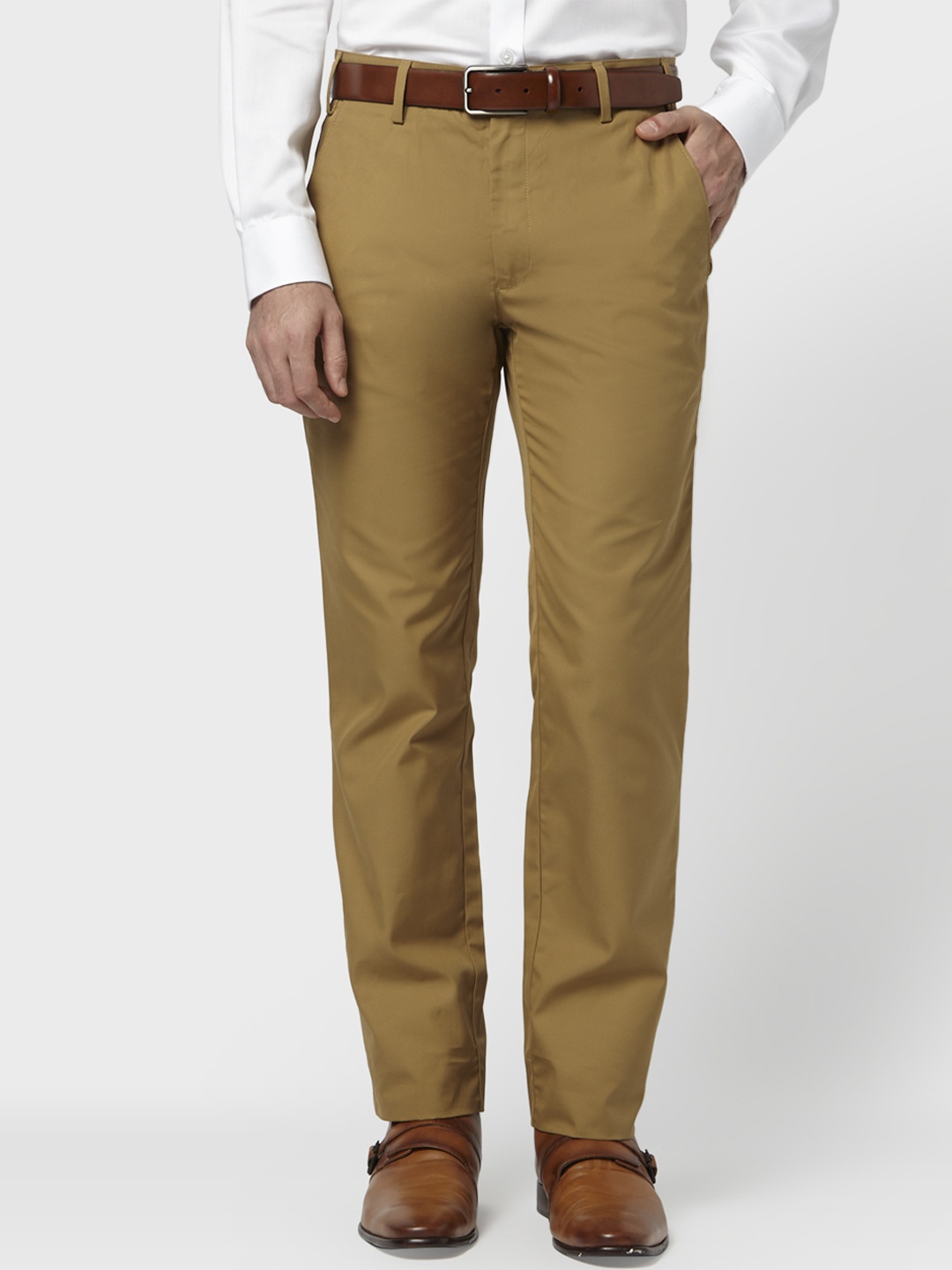 

Park Avenue Men Khaki Slim Fit Solid Formal Trousers