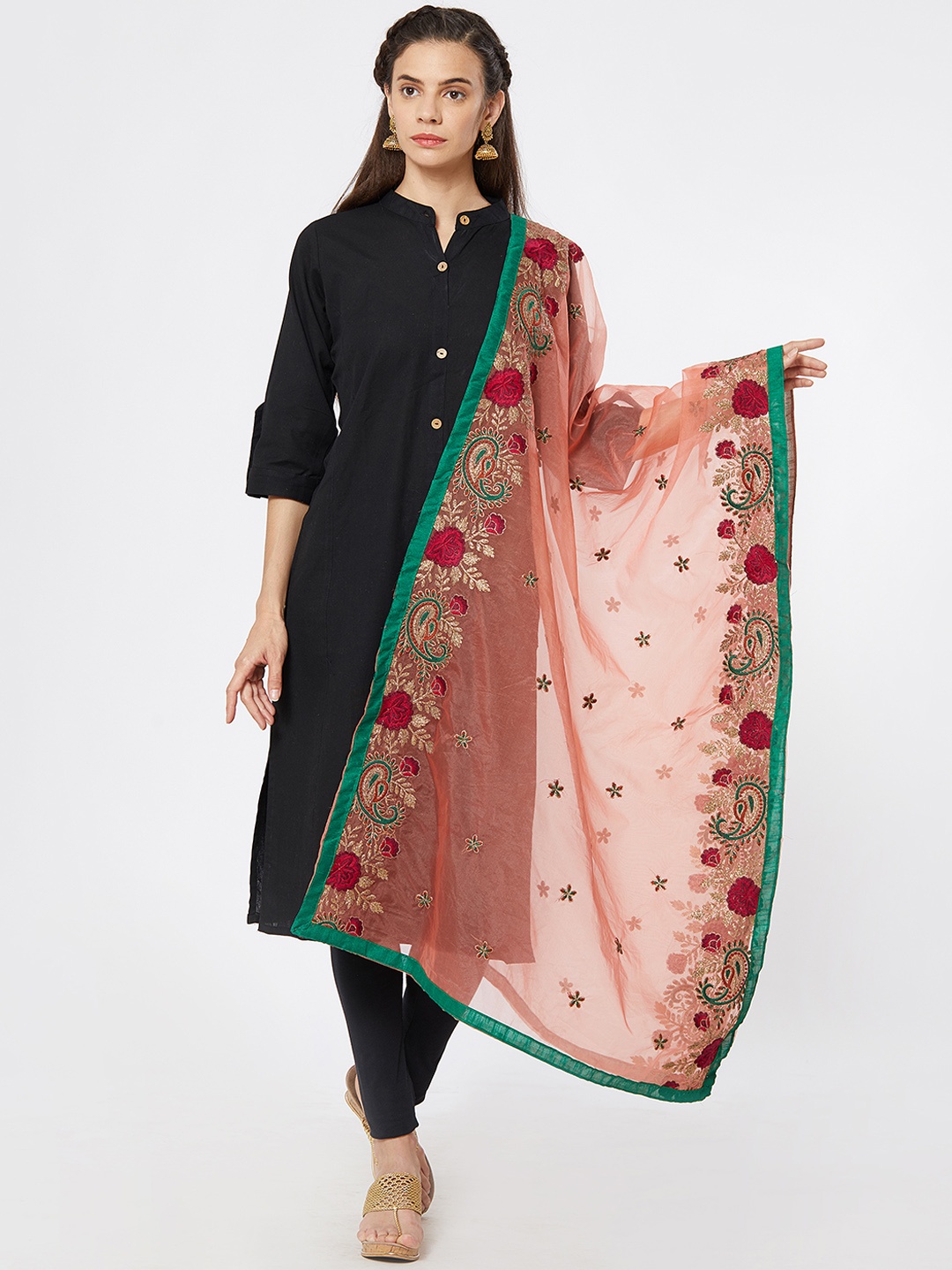 

Dupatta Bazaar Women Red Embroidered Dupatta