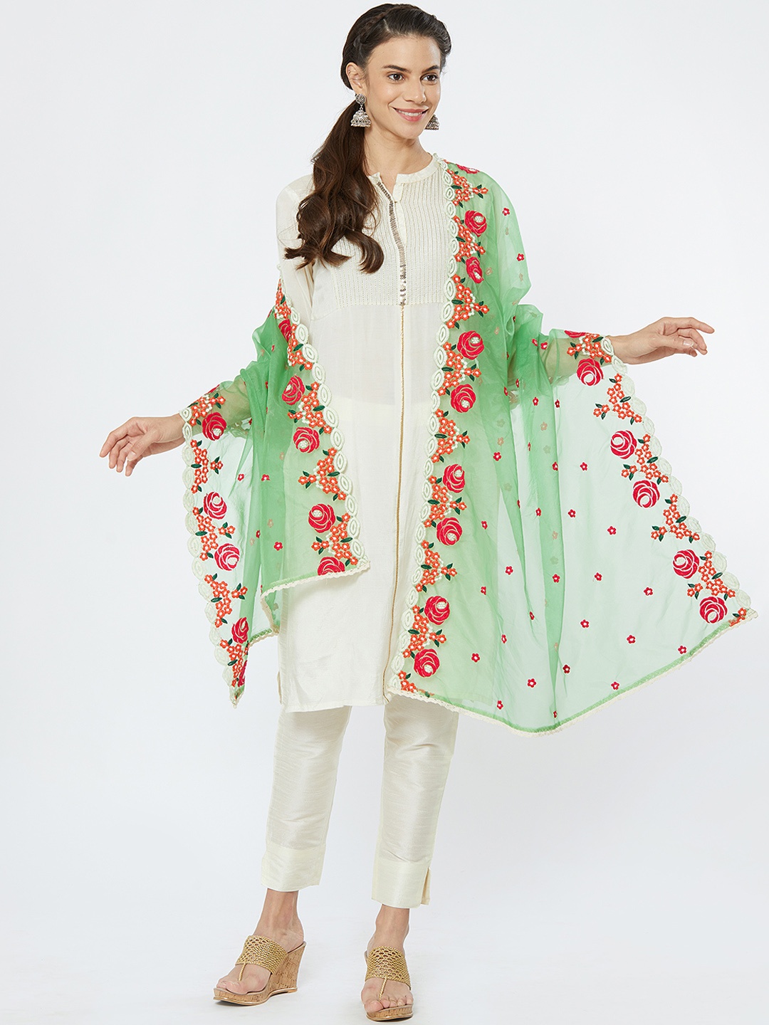 

Dupatta Bazaar Women Sea Green Embroidered Dupatta