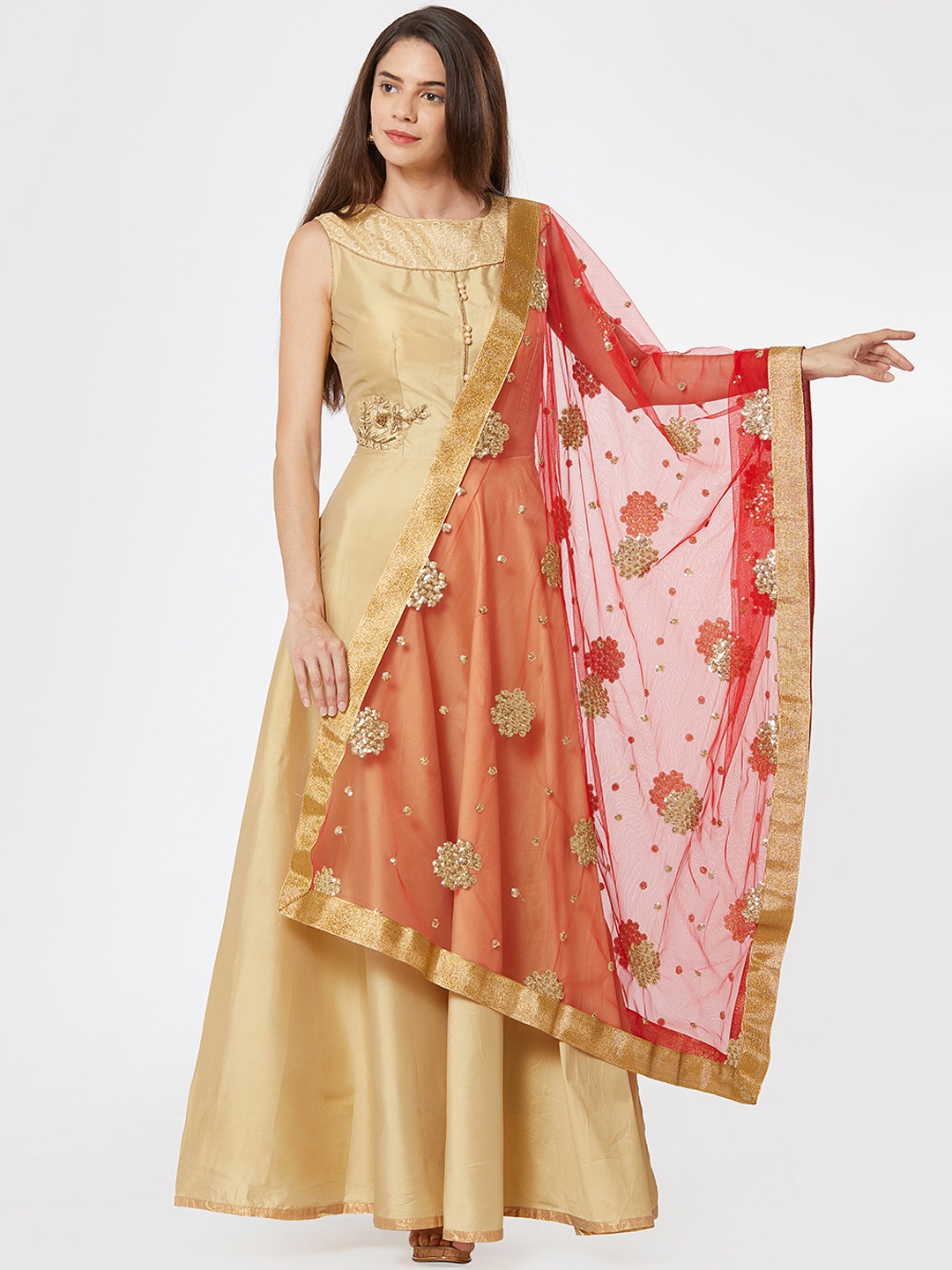 

Dupatta Bazaar Women Red & Gold-Toned Embroidered Dupatta