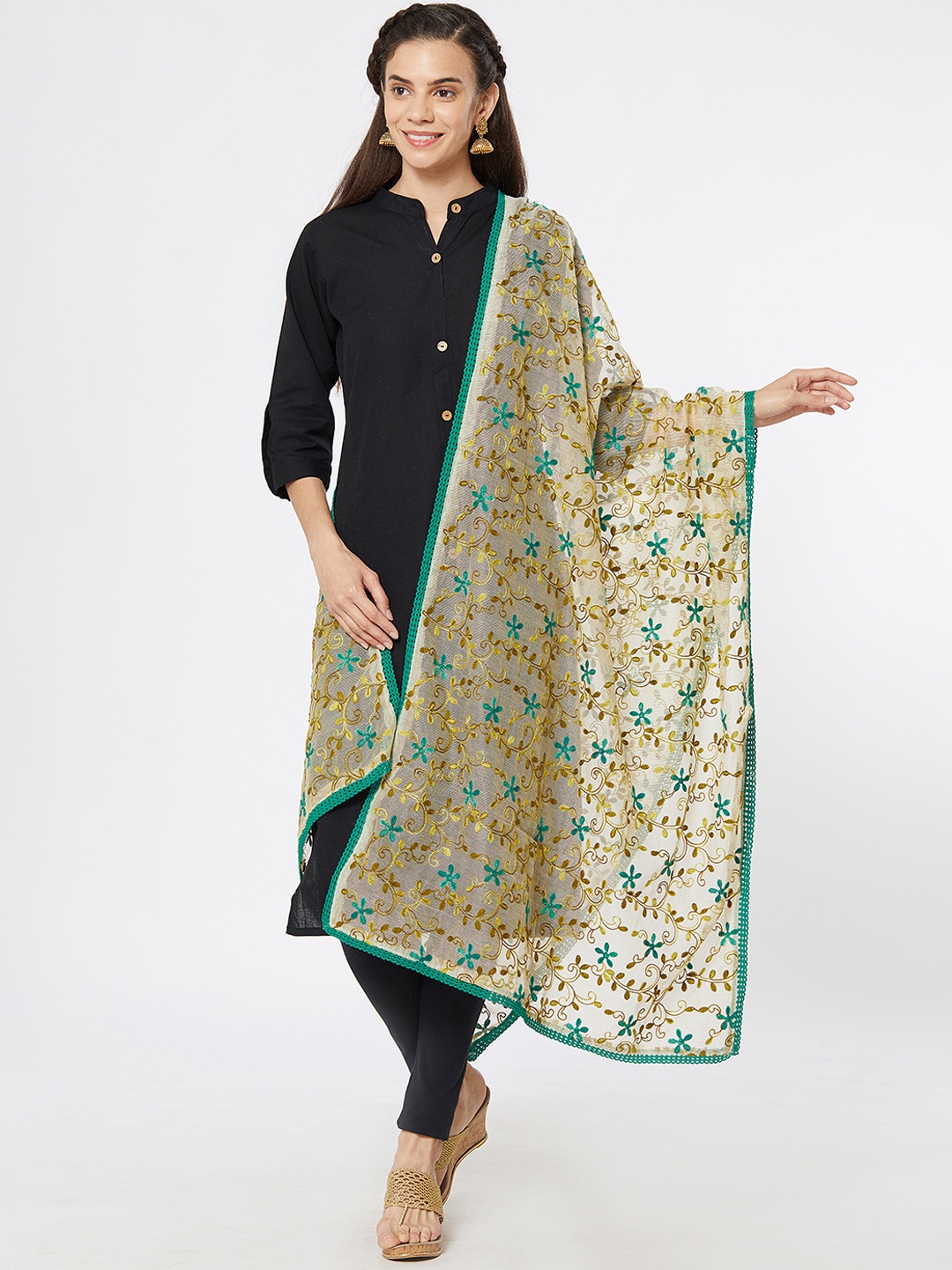 

Dupatta Bazaar Women Cream-Coloured & Blue Embroidered Dupatta