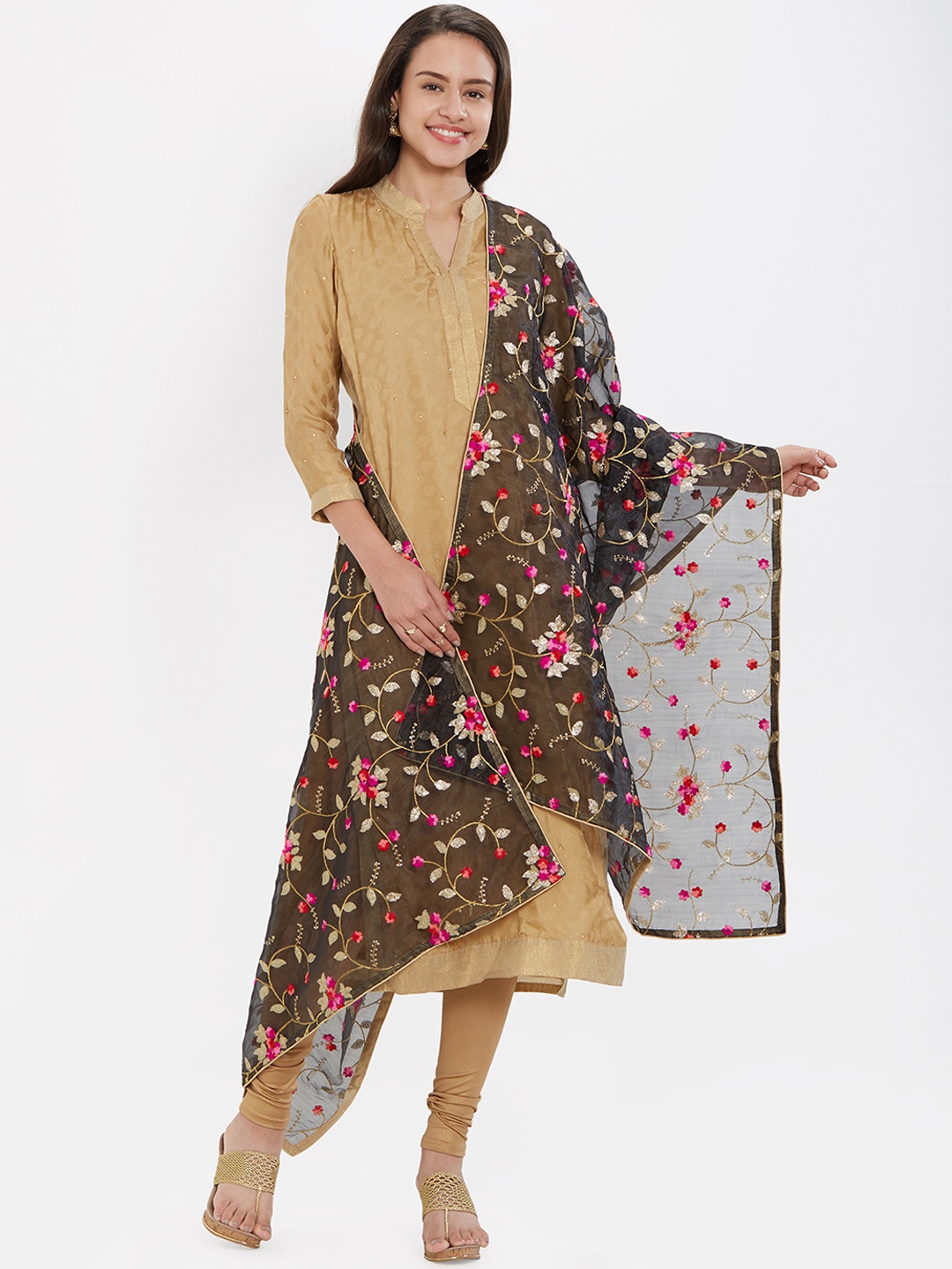 

Dupatta Bazaar Women Black & Pink Embroidered Dupatta
