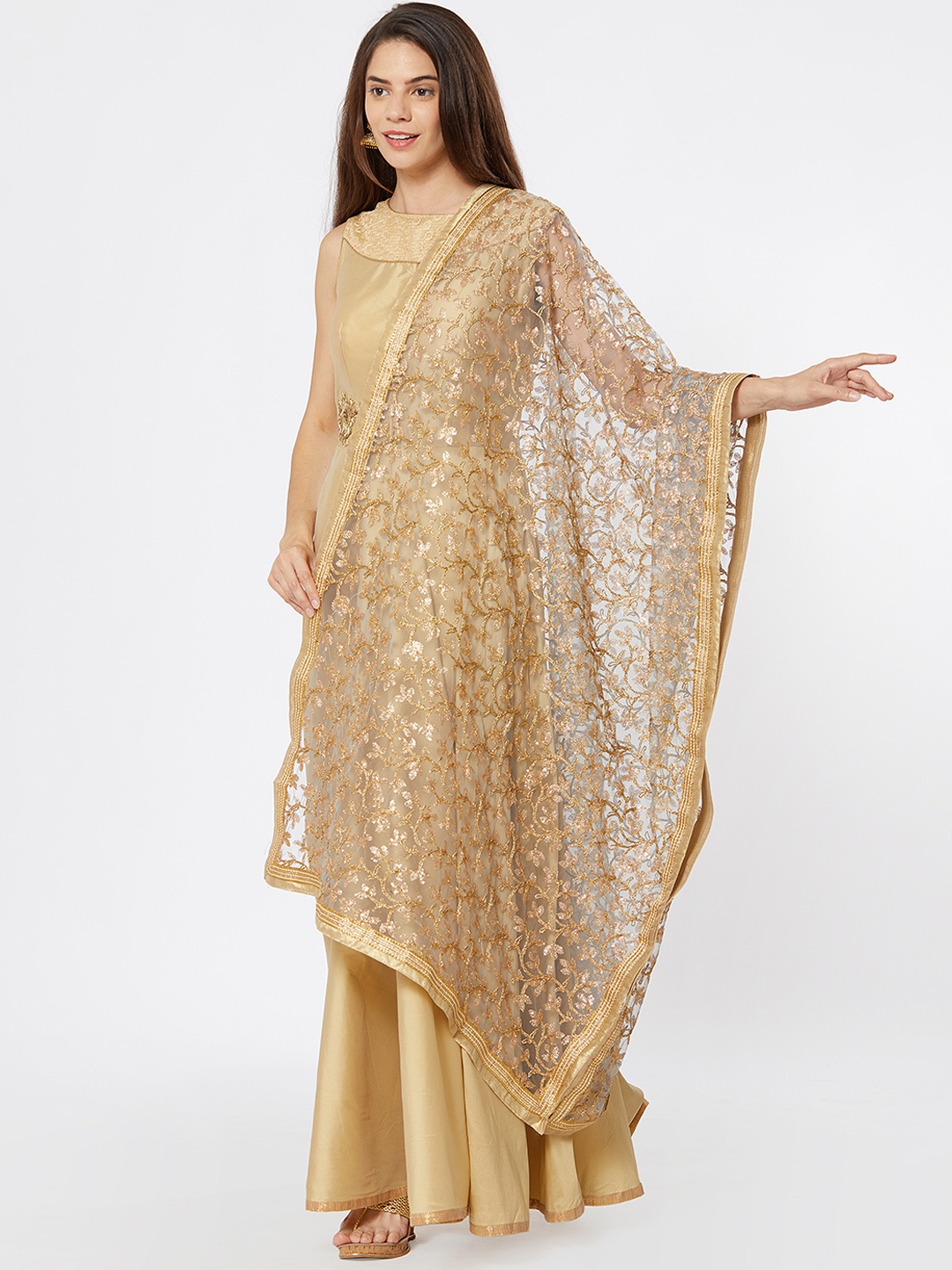 

Dupatta Bazaar Women Gold-Toned Embroidered Dupatta