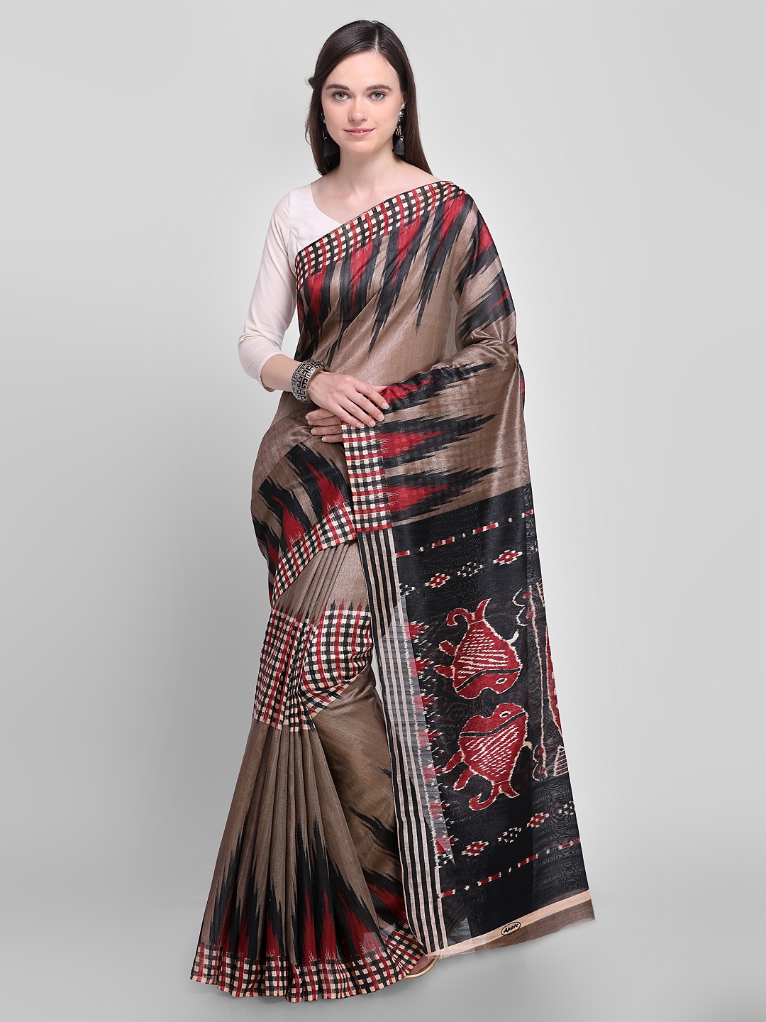 

Saree mall Brown & Black Printed Bhagalpuri Saree