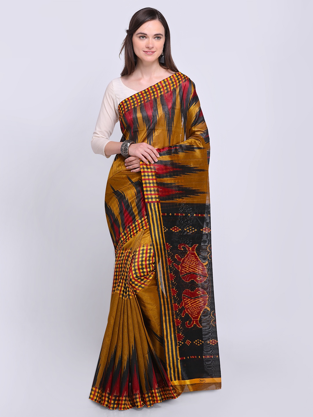 

Saree mall Mustard Art Silk Printed Bhagalpuri Saree