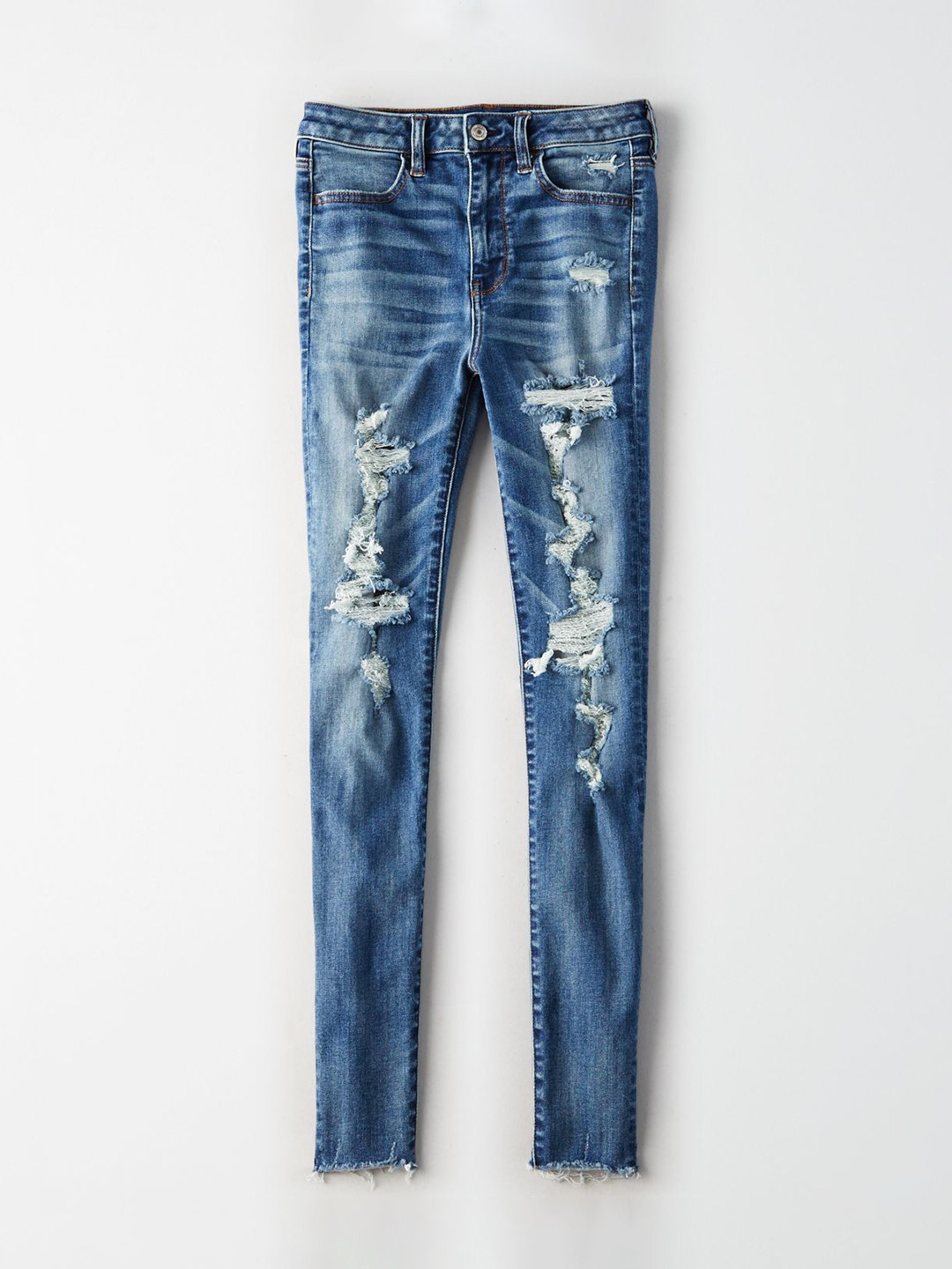 

AMERICAN EAGLE OUTFITTERS Women Blue Regular Fit High-Rise Distressed Stretchable Jeans, White