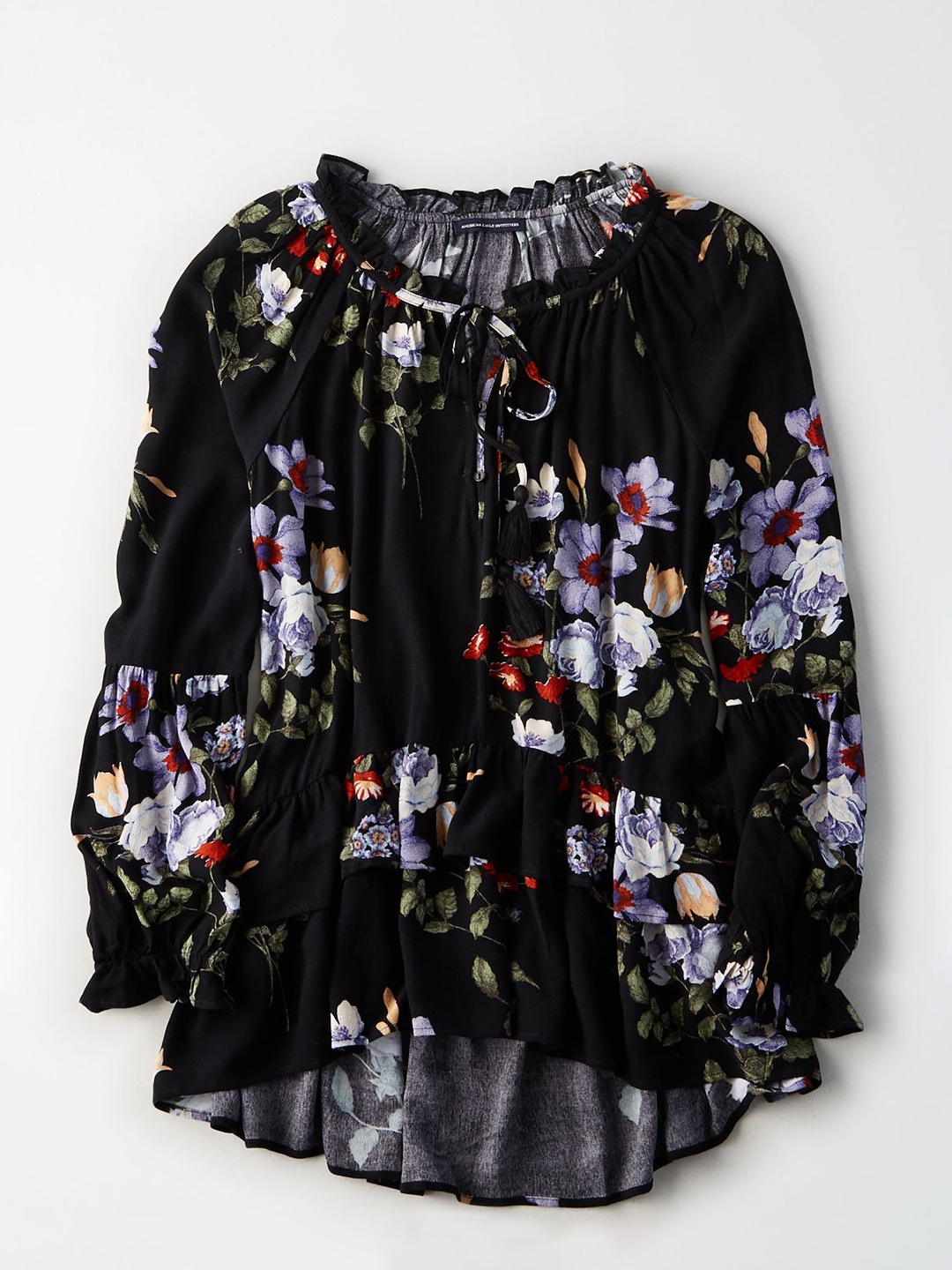 

AMERICAN EAGLE OUTFITTERS Women Navy Blue Printed High-Low Top