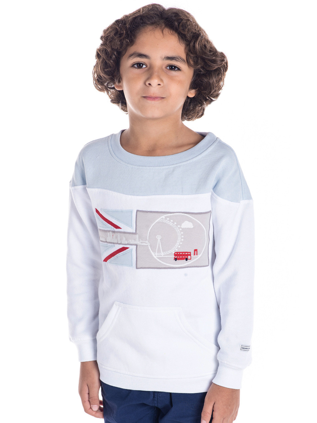 

Cherry Crumble Unisex White & Blue Colourblocked Sweatshirt