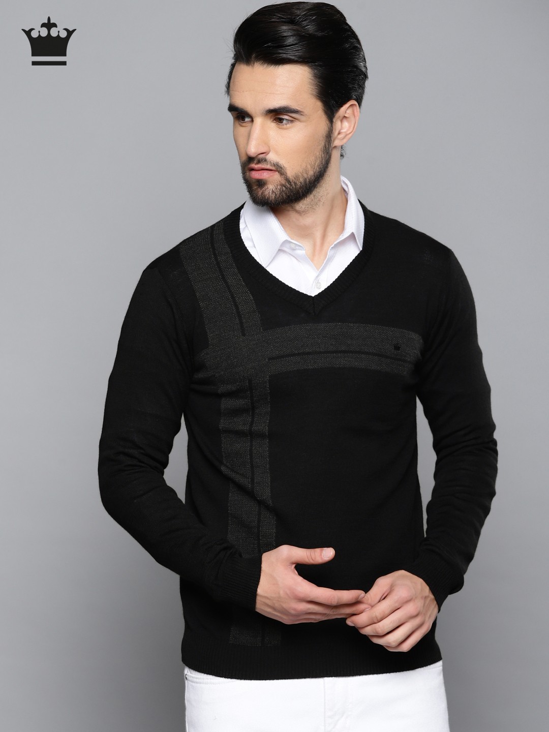 

Louis Philippe Men Black Printed Pullover